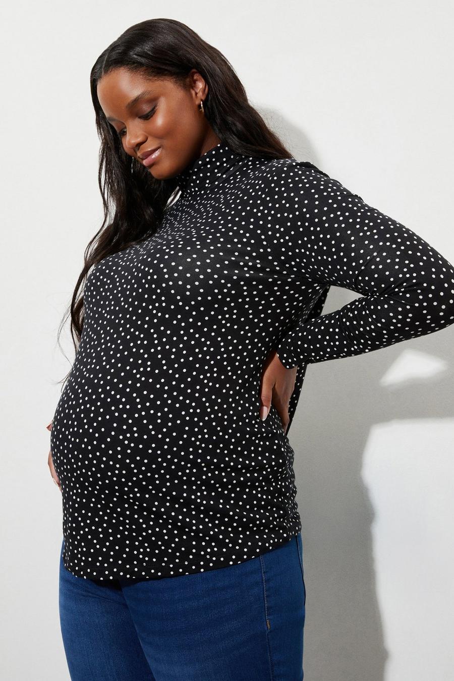 Maternity Mono Spot Roll Neck Top