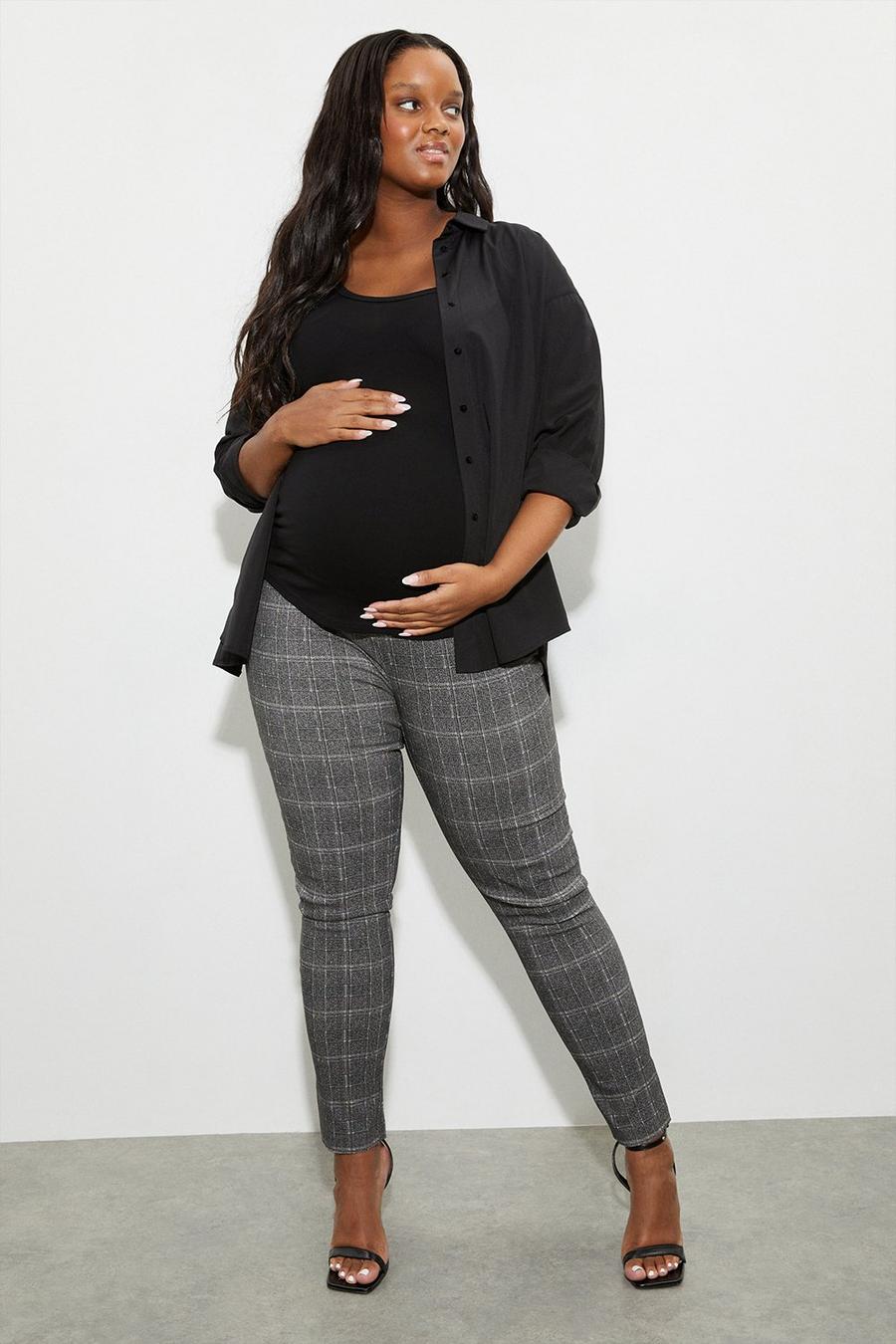 Maternity Grey Overbump Check Trousers