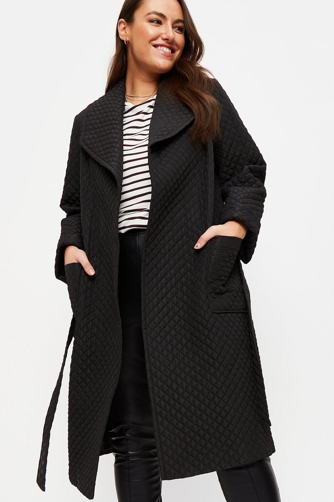 Black Curve Long Quilted Wrap Coat image number 1