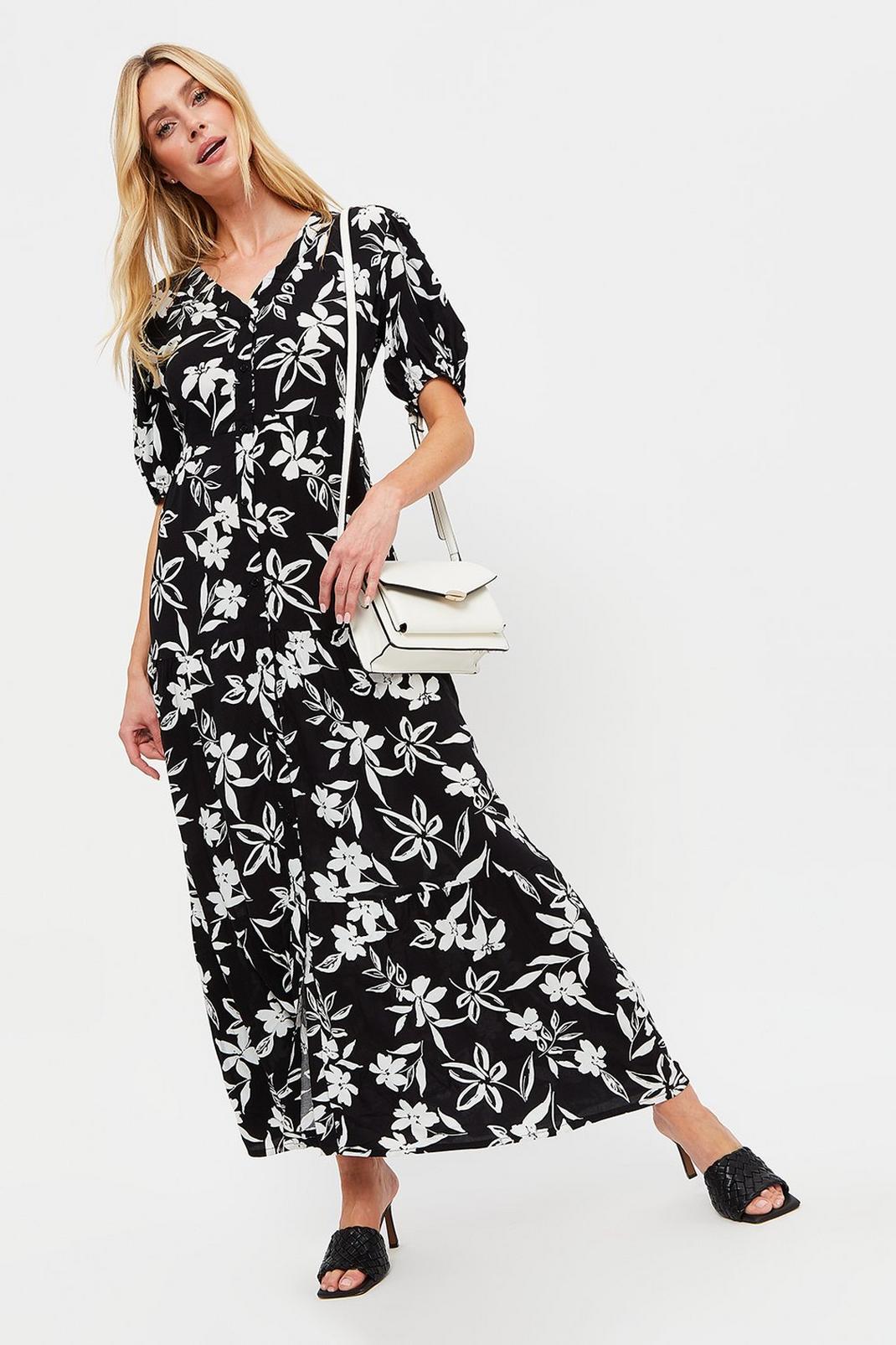 808 Tall Mono Silhouette Floral Tiered Midi image number 2