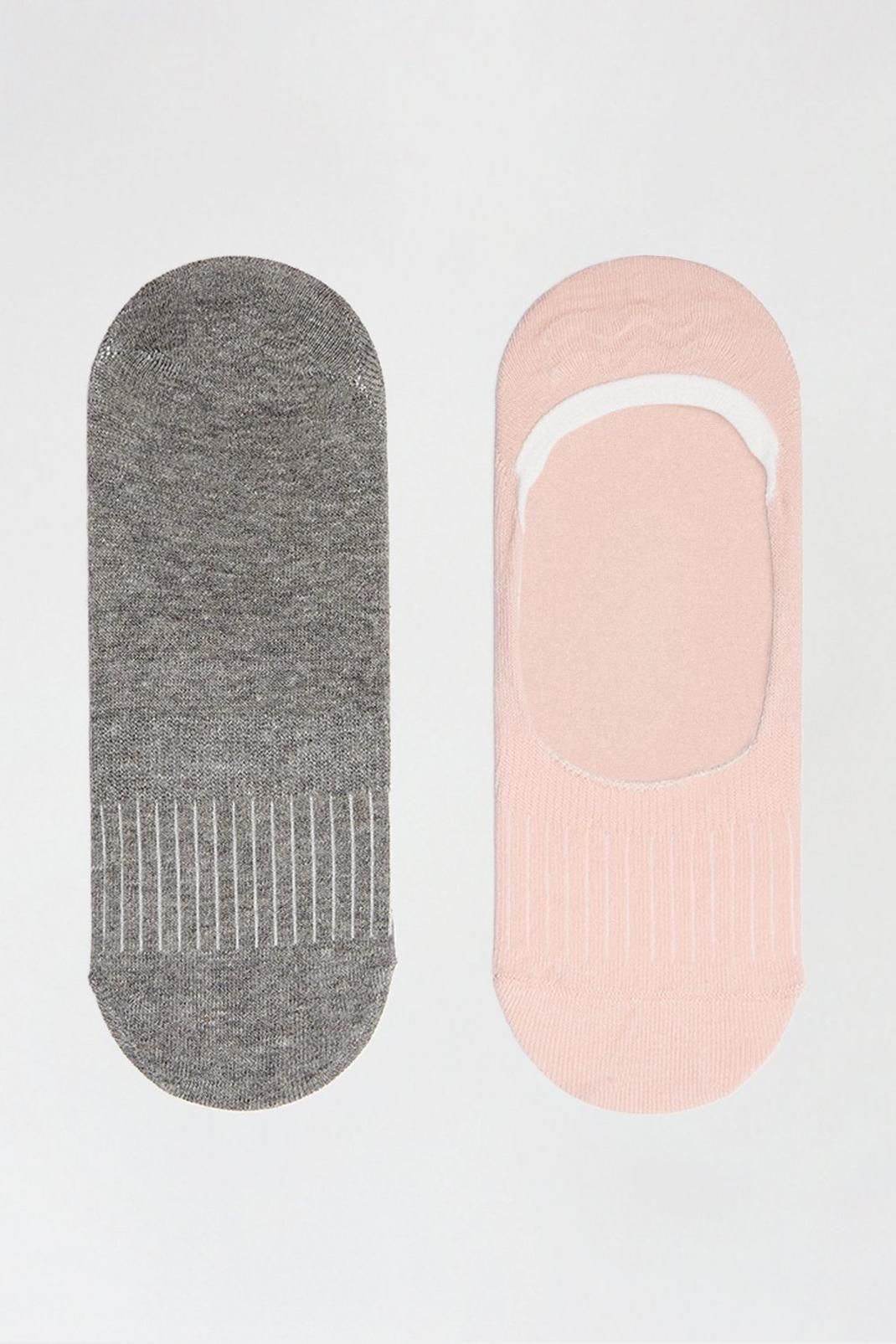 144 Two Pack Ribbed Grey And Pink Footsie image number 1