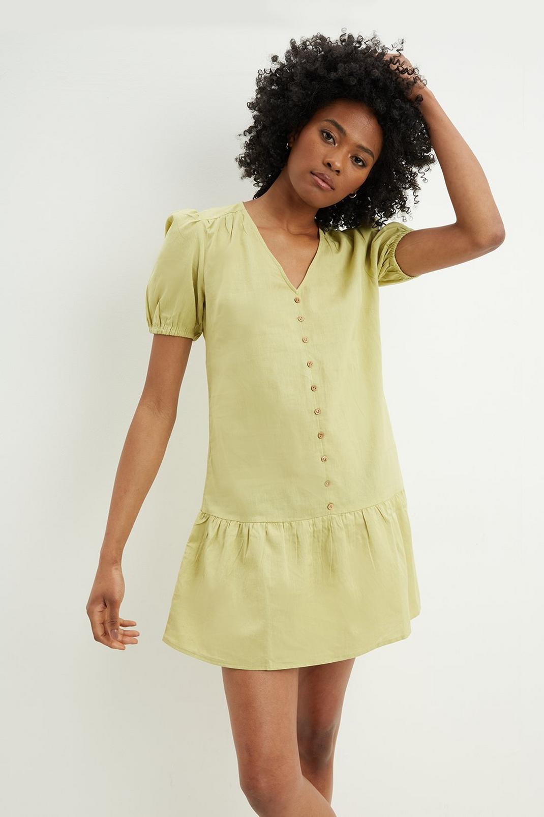 Sage Tall Plain Linen Look Button Front Mini Dress image number 1