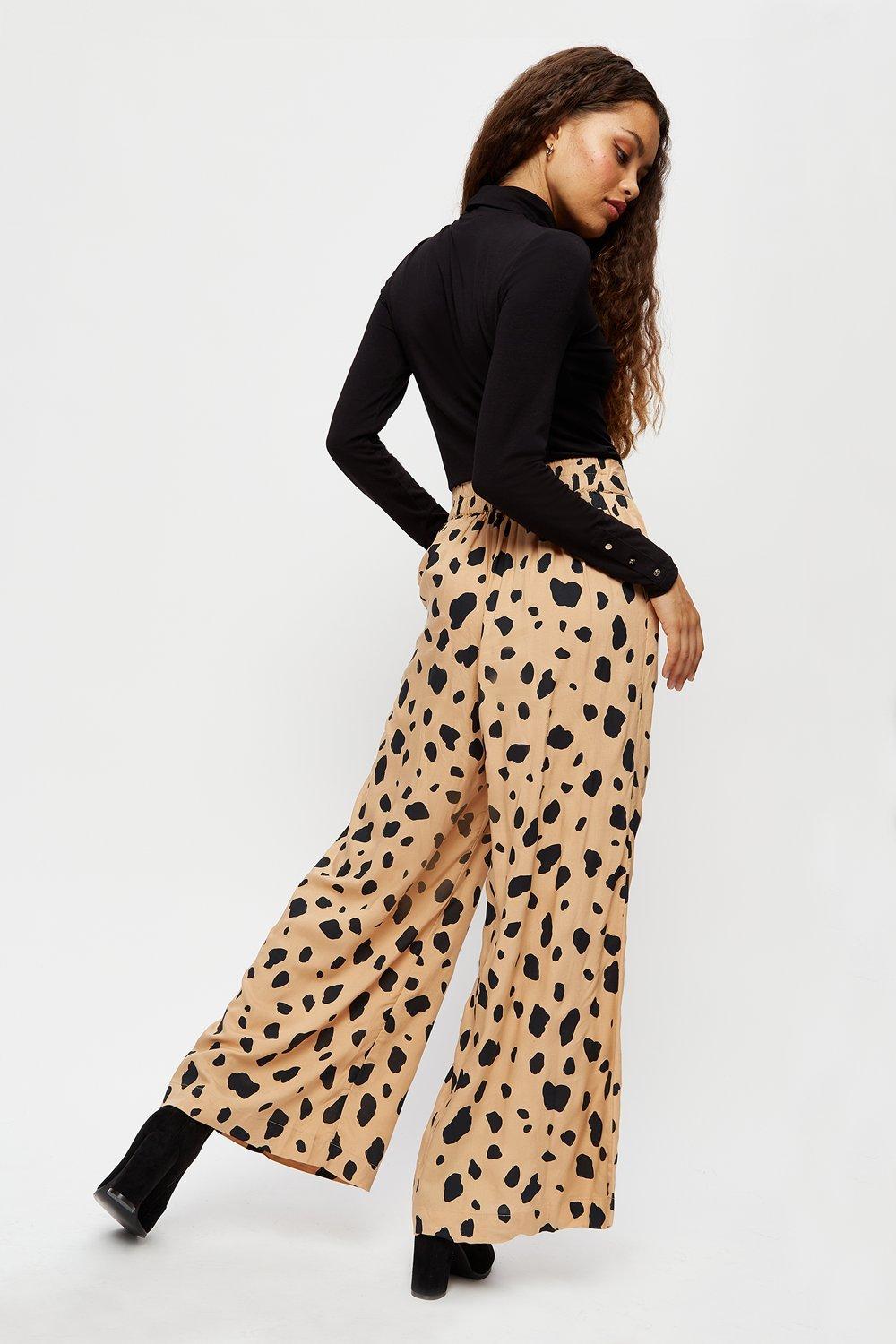 leopard wide leg trousers