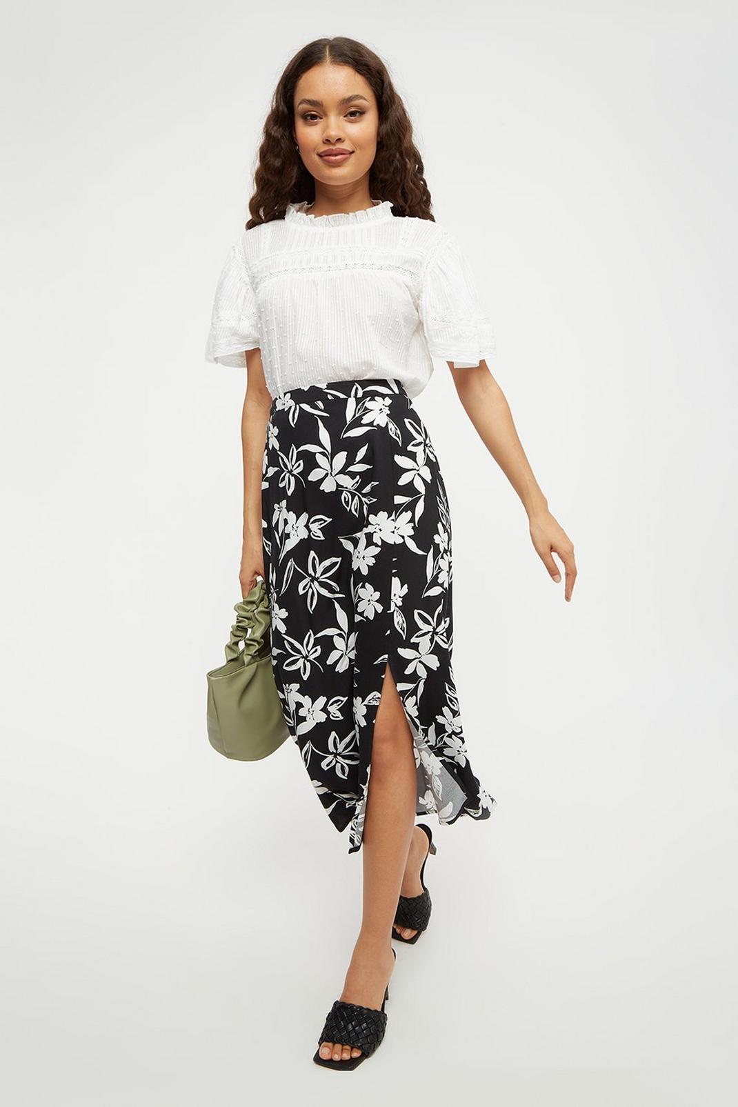 808 Petite Mono Silhouette Floral Midi Skirt image number 2