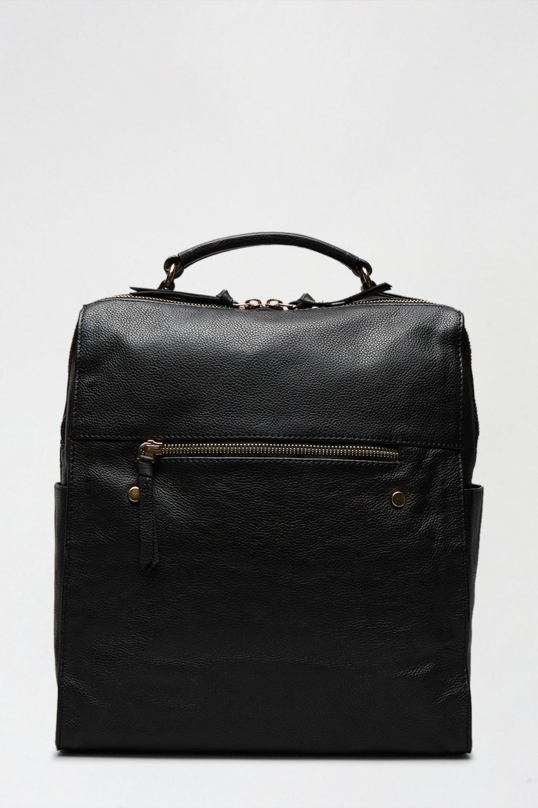 Black Luxe Leather Zip Front Backpack image number 1