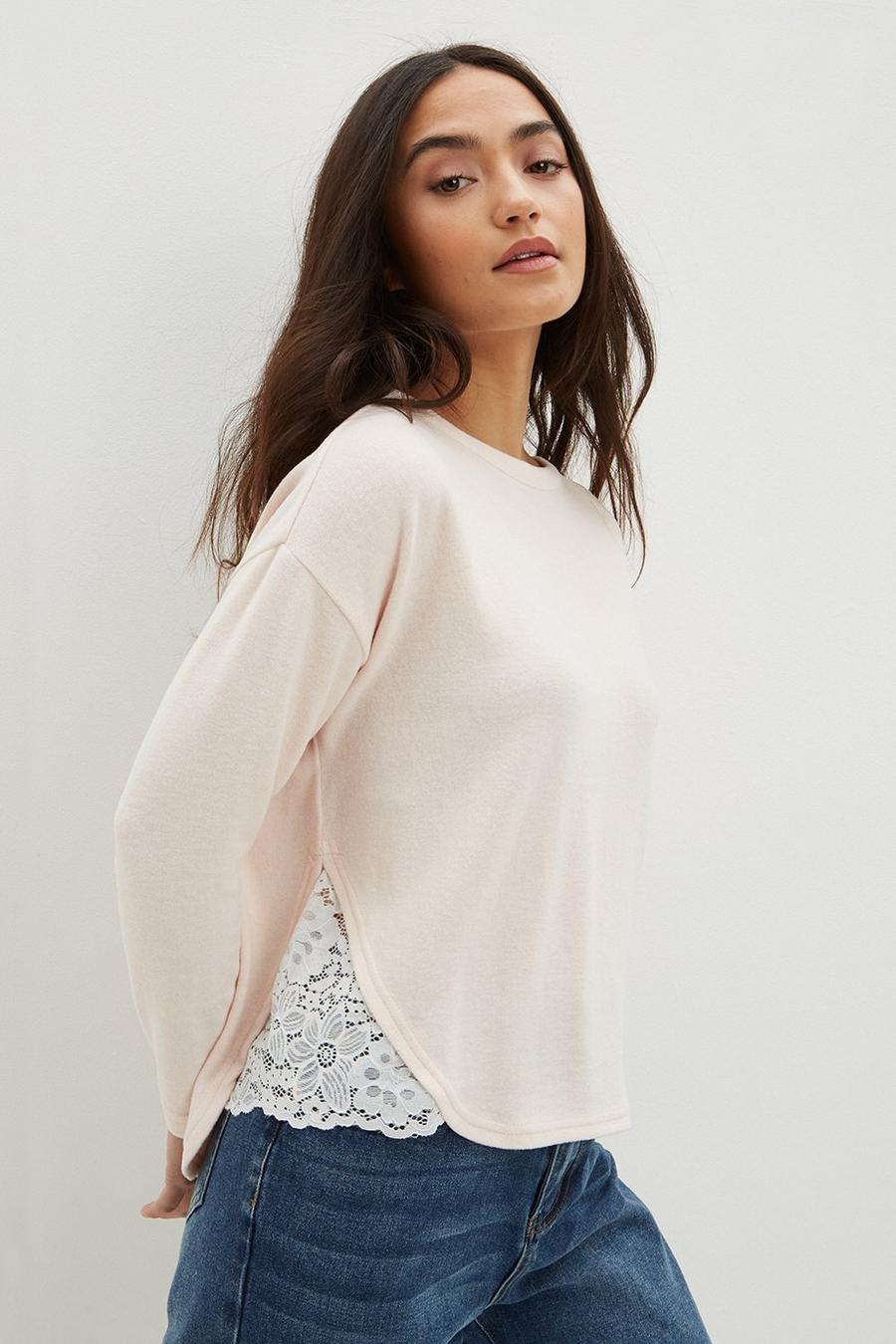 Petite Sustainable Lace Cosy Brushed Top