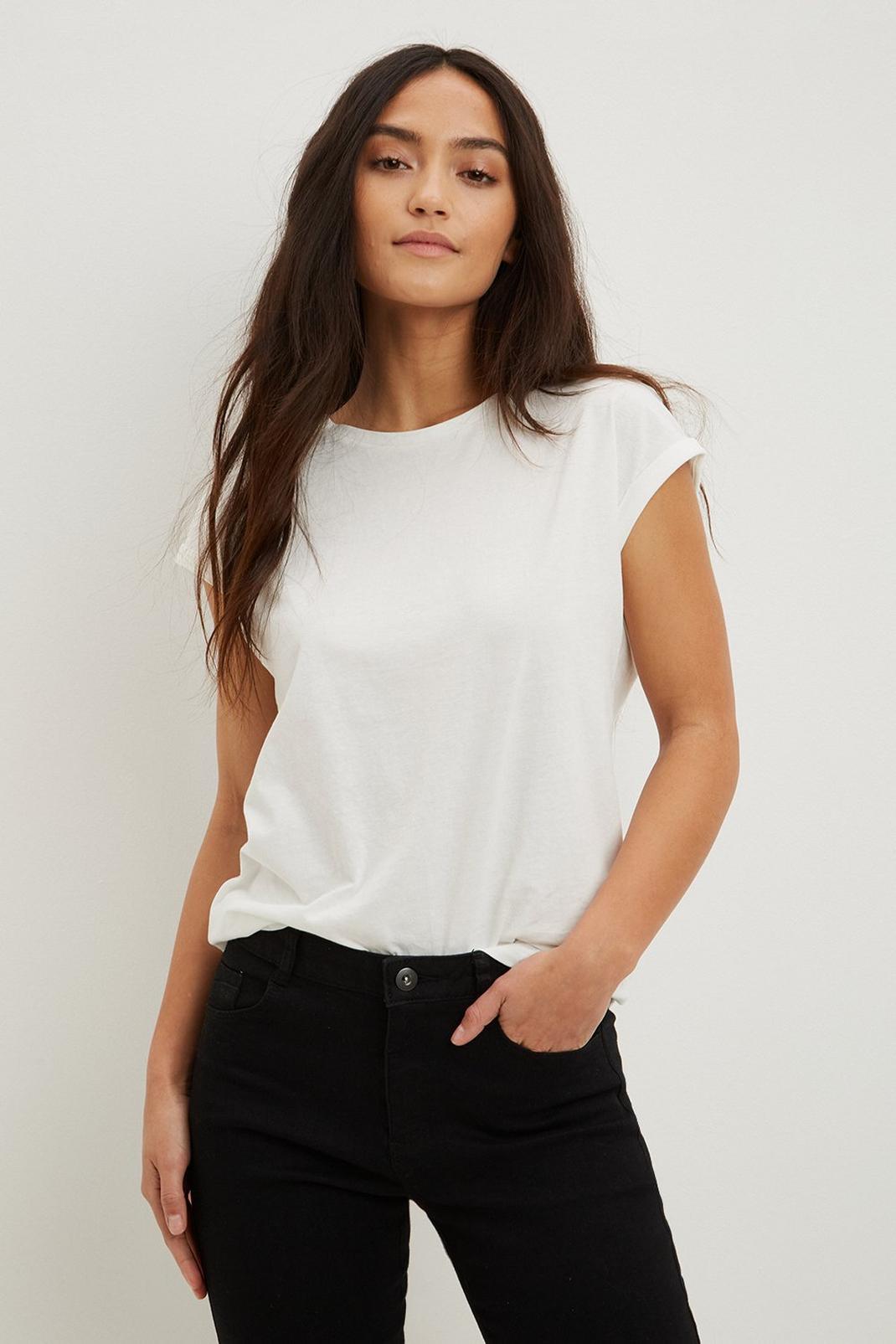 Ivory Petites Cotton Roll Sleeve T-shirt image number 1