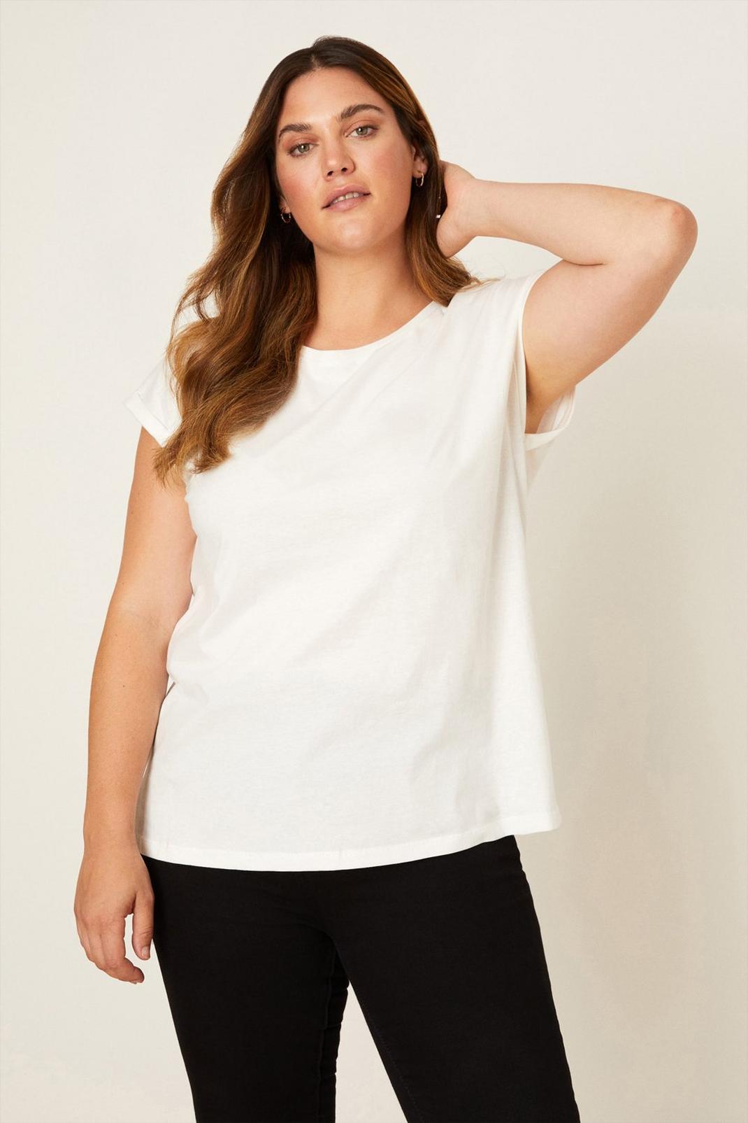 White Curve Organic Cotton Roll Sleeve Jersey T-shirt image number 1