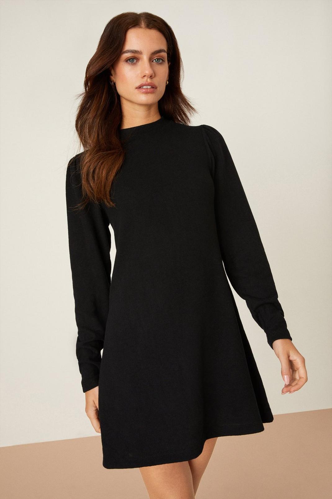 Black Petite Soft Touch Long Sleeve Mini Dress image number 1