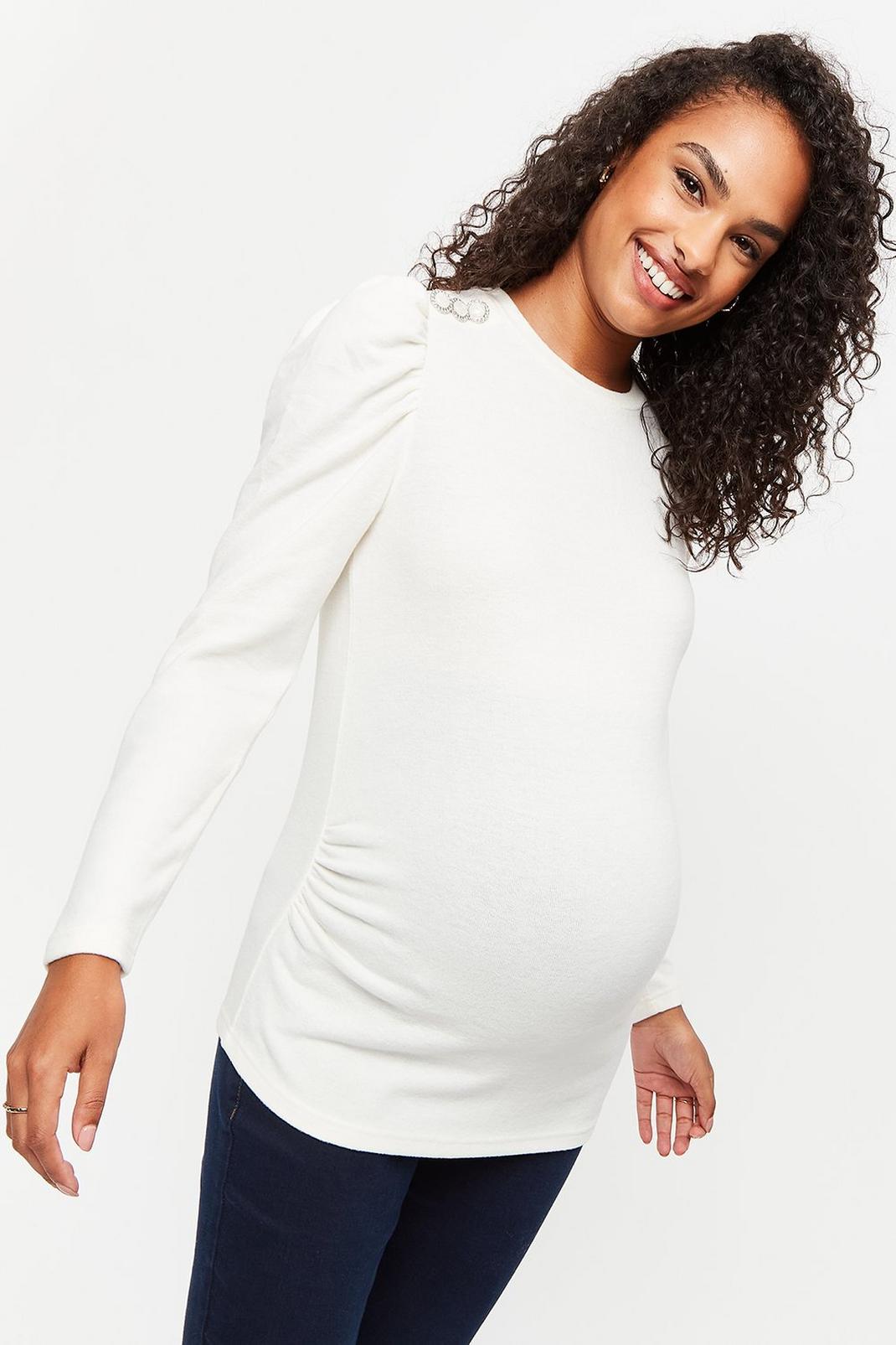 133 Maternity Ivory Sustainable Cosy Diamante Button Top image number 1