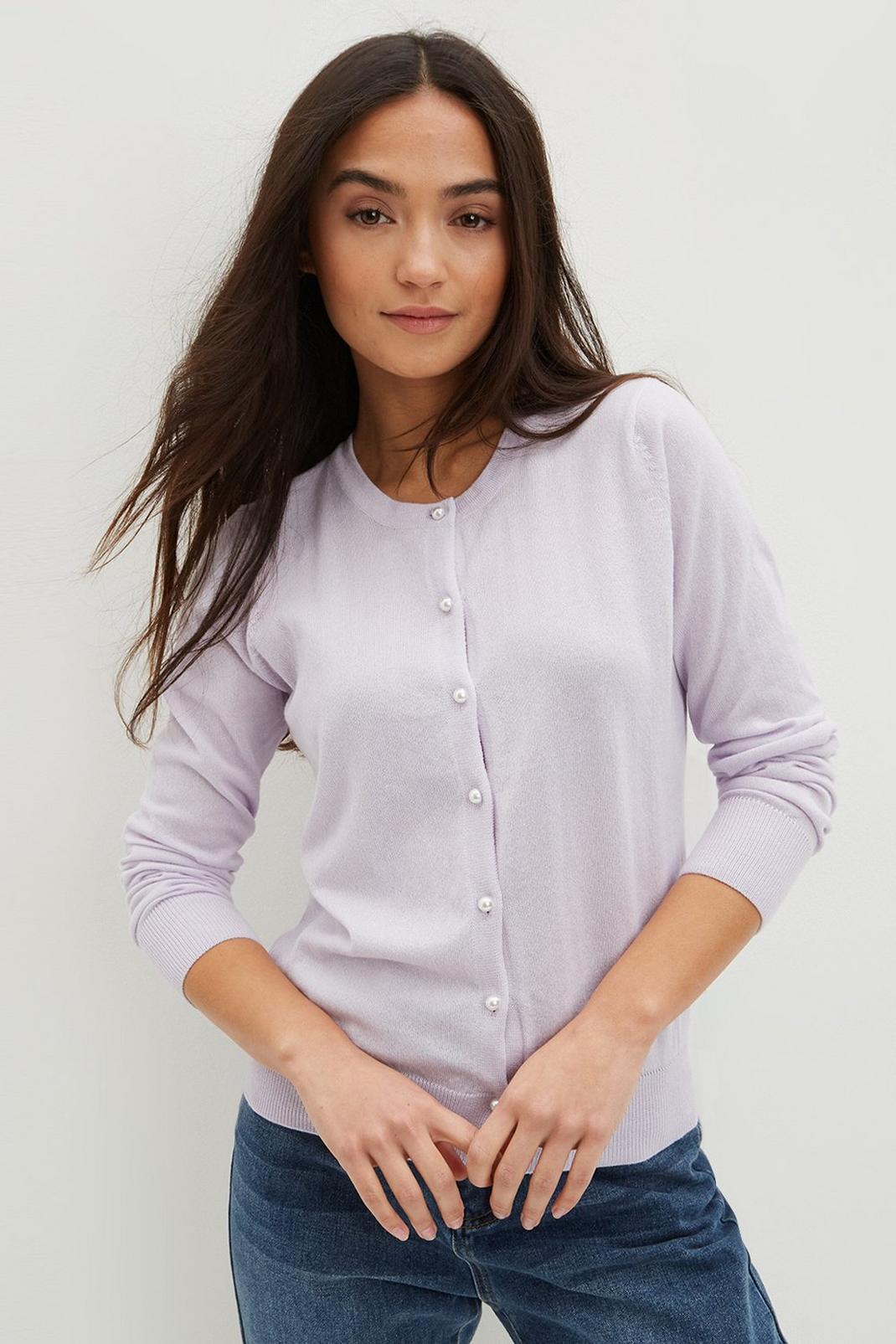 Lilac Petite Pearl Button Through Cardi image number 1