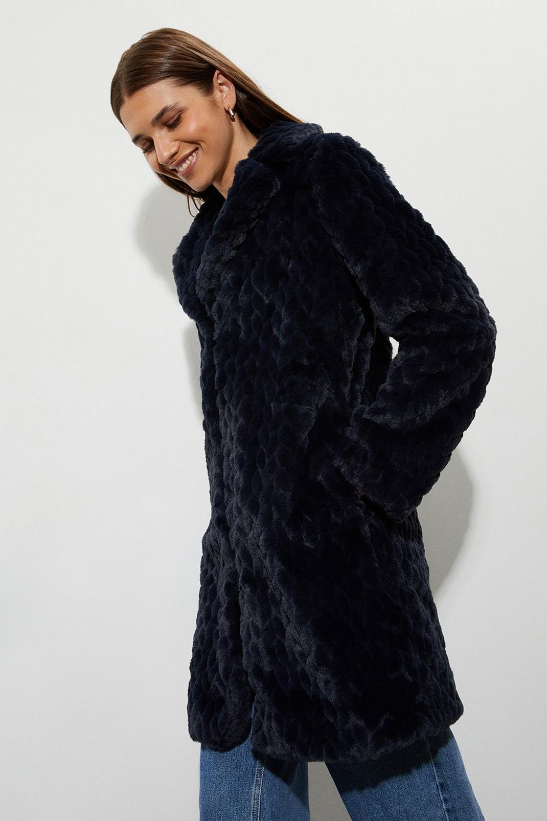 Midnight Longline Textured Faux Fur Coat image number 1
