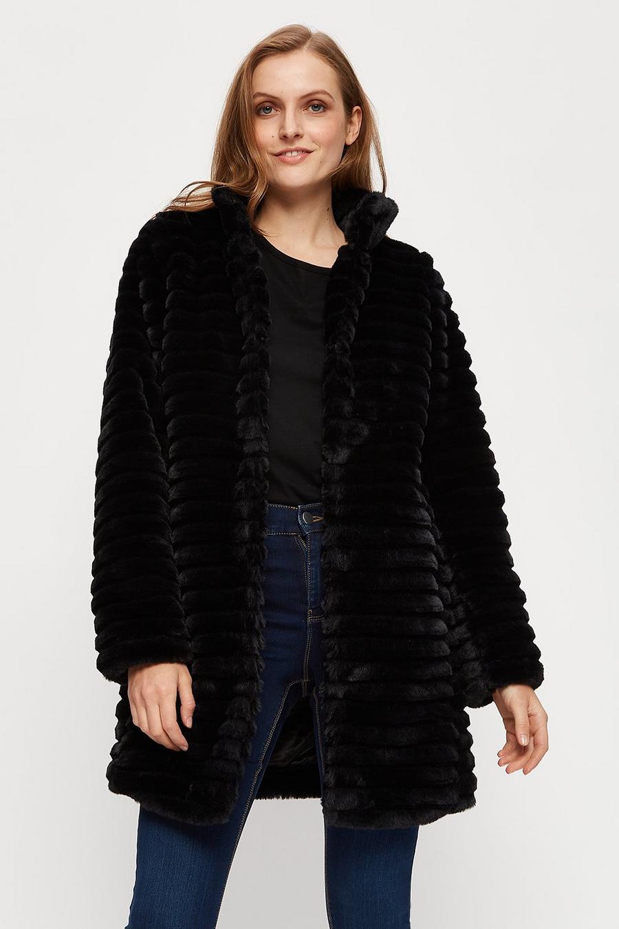 Longline Stripe Faux Fur Coat