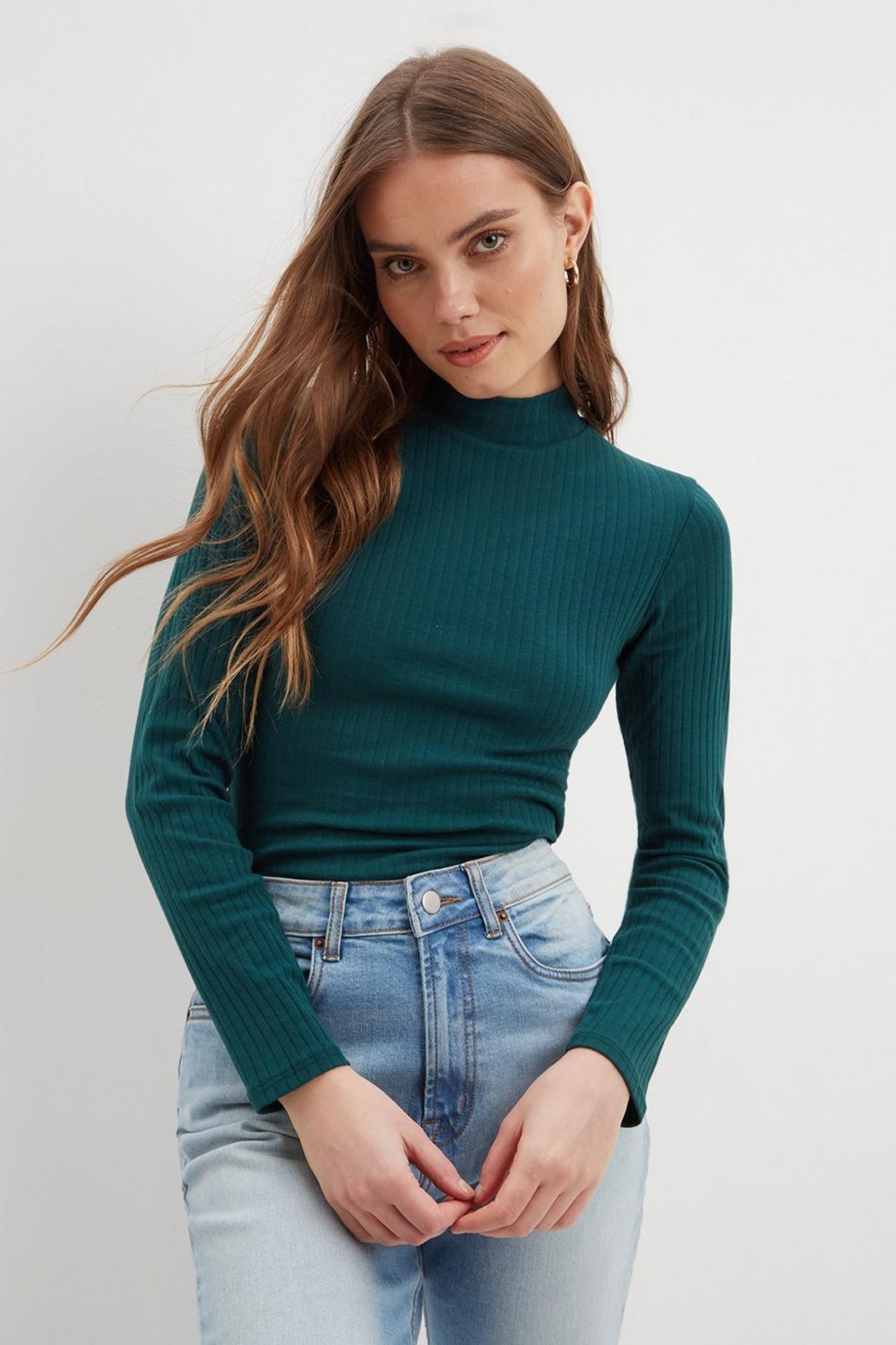 Forest Cotton Rib Funnel Neck Top image number 1