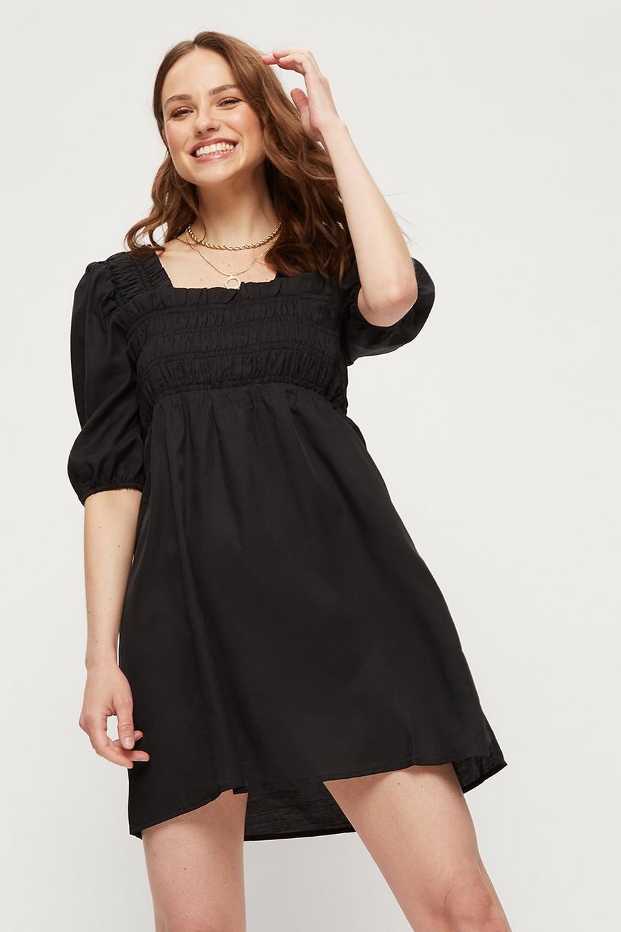 Black Shirred Mini Dress