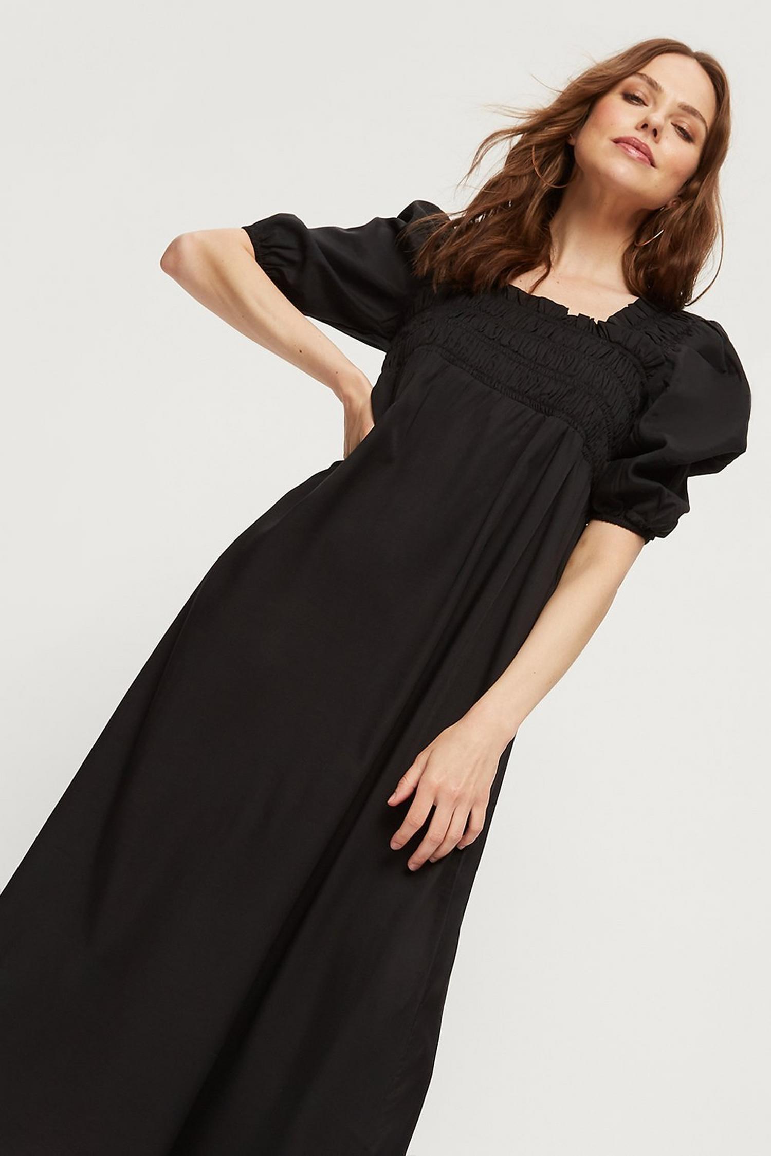 Black Shirred Midi Dress Dorothy Perkins UK