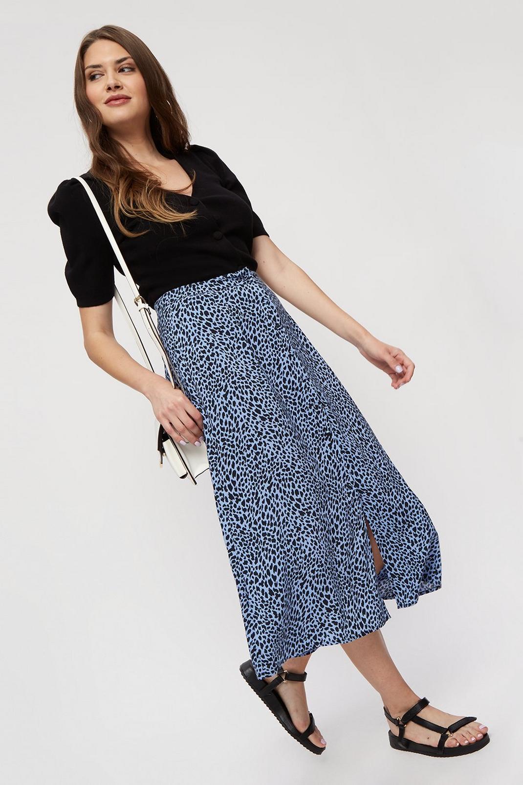 106 Blue Non  Button Midi Skirt image number 1