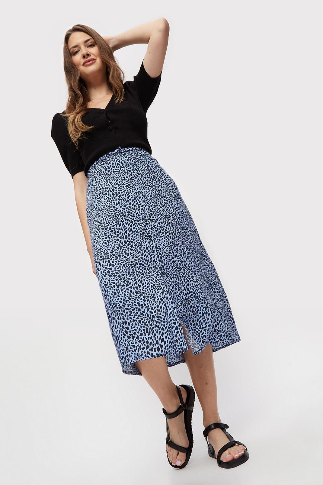 106 Blue Non  Button Midi Skirt image number 2