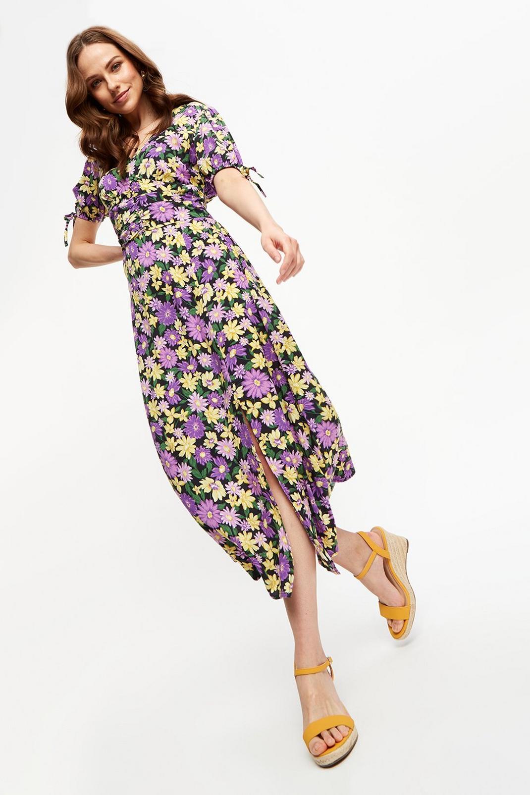 156 Purple Floral Ruched Waist Midaxi Dress image number 2