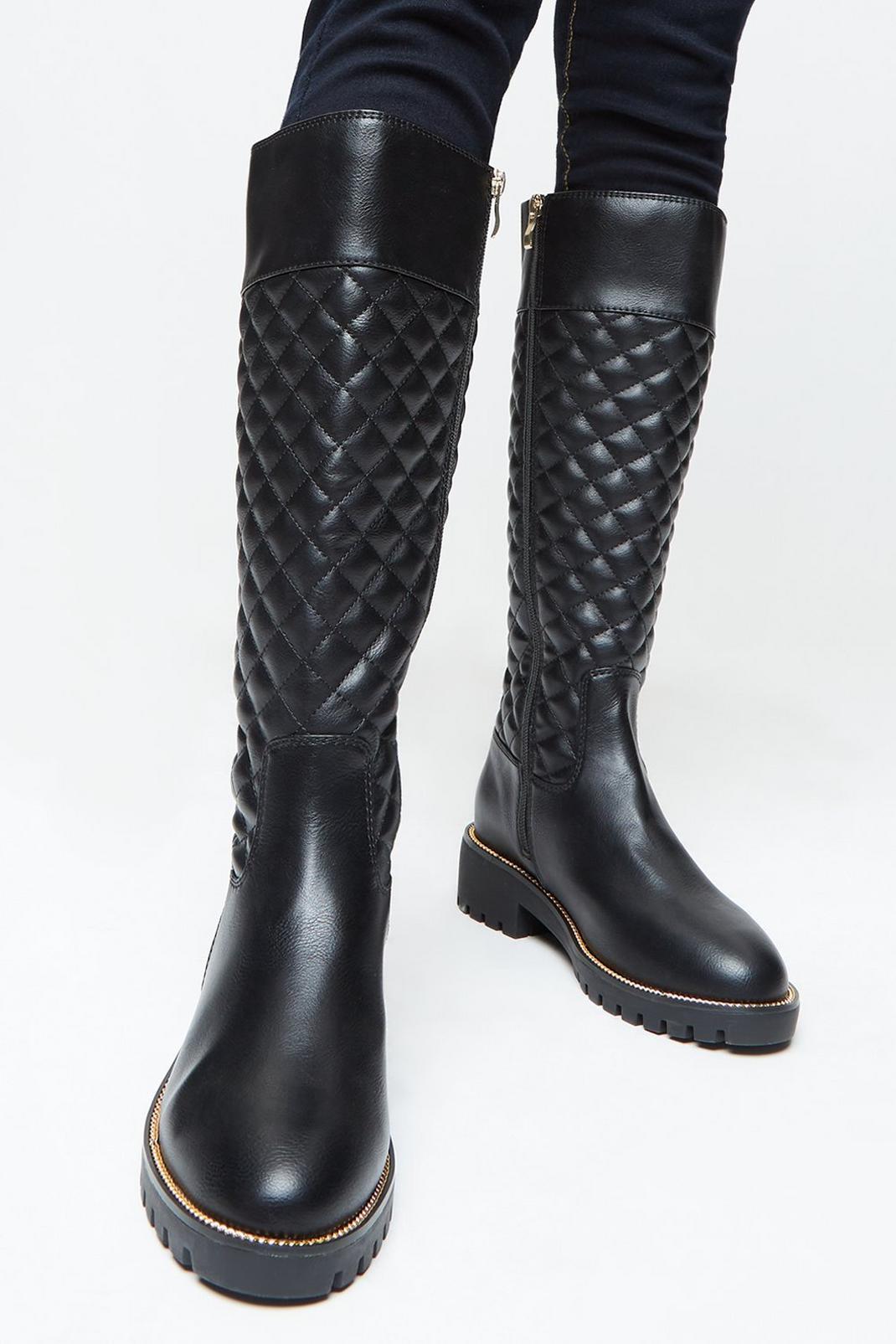 Black Comfort Kinsley Quilted High Leg Boots image number 1