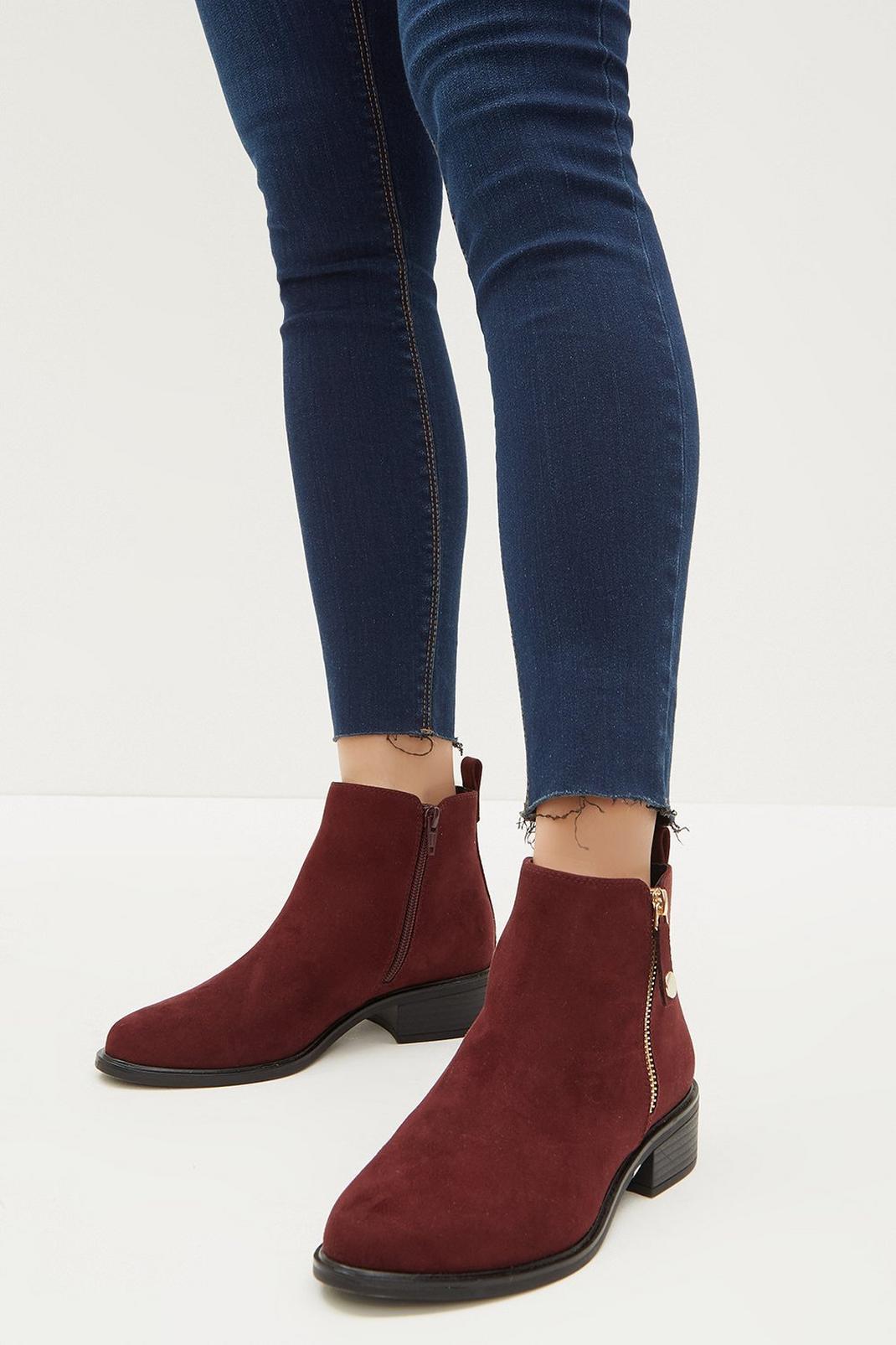 Burgundy Wide Fit Mable Side Zip Ankle Boot image number 1