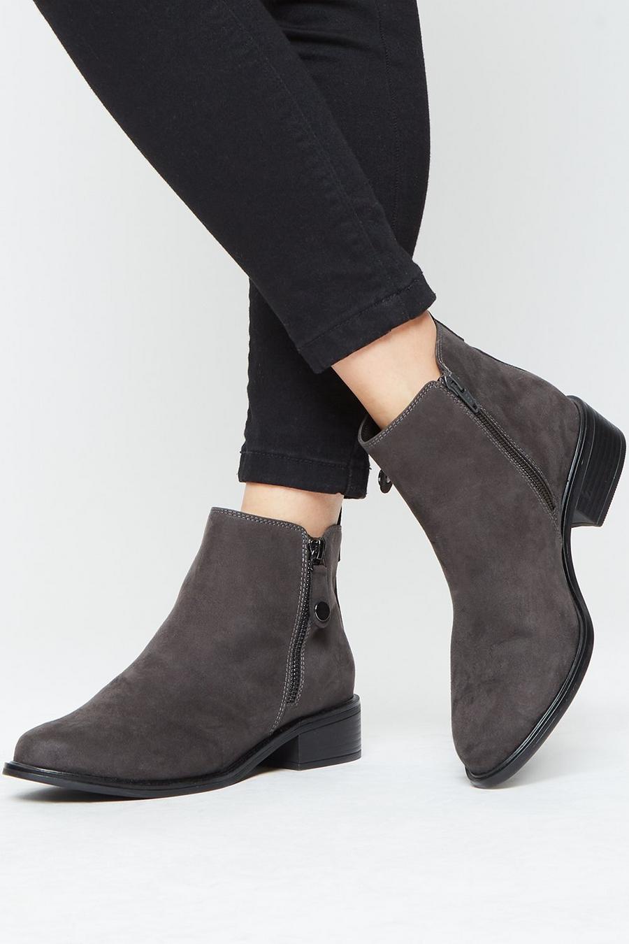Wide Fit Mable Side Zip Ankle Boots