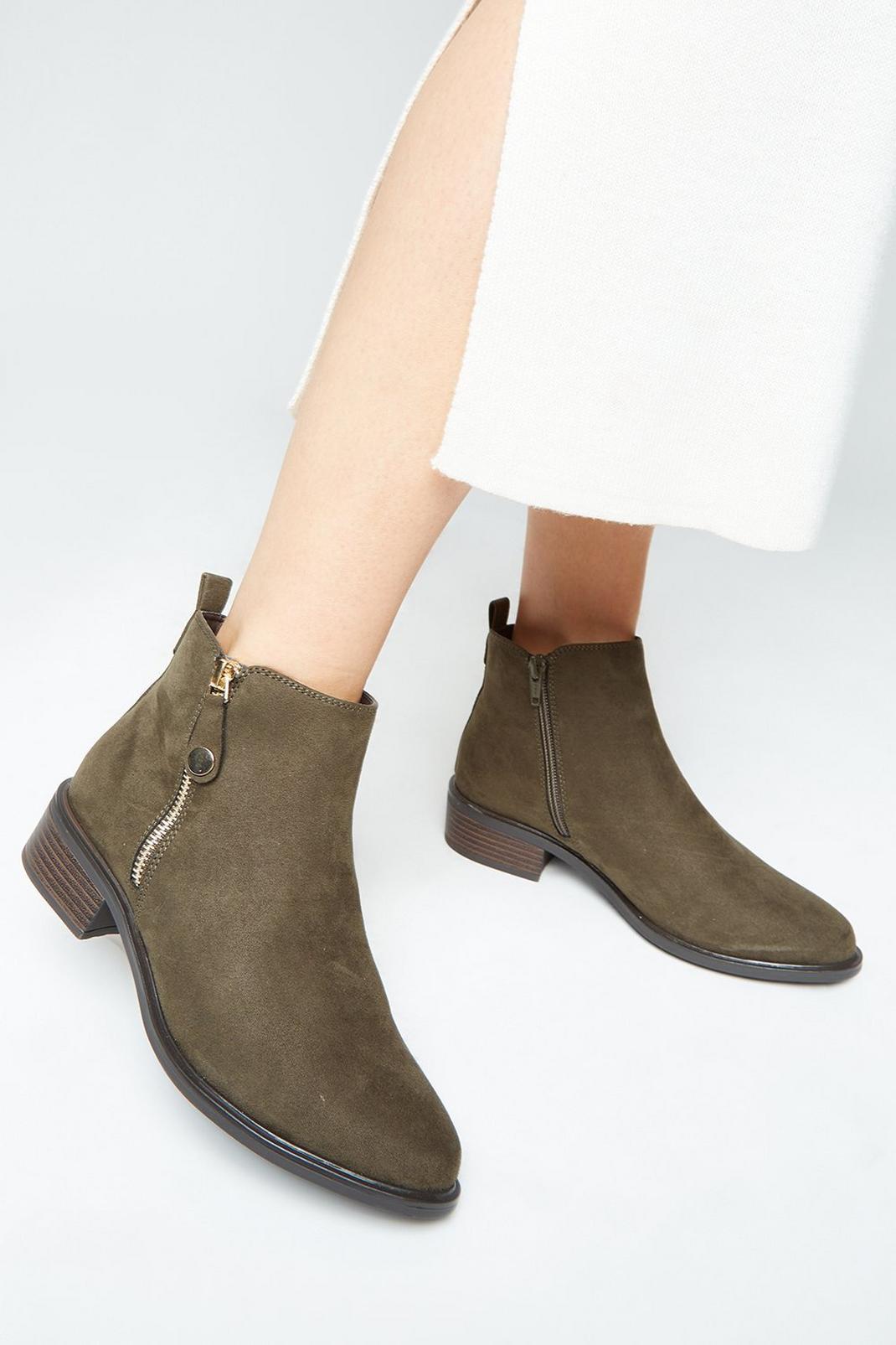 Khaki Wide Fit Mable Side Zip Ankle Boot image number 1