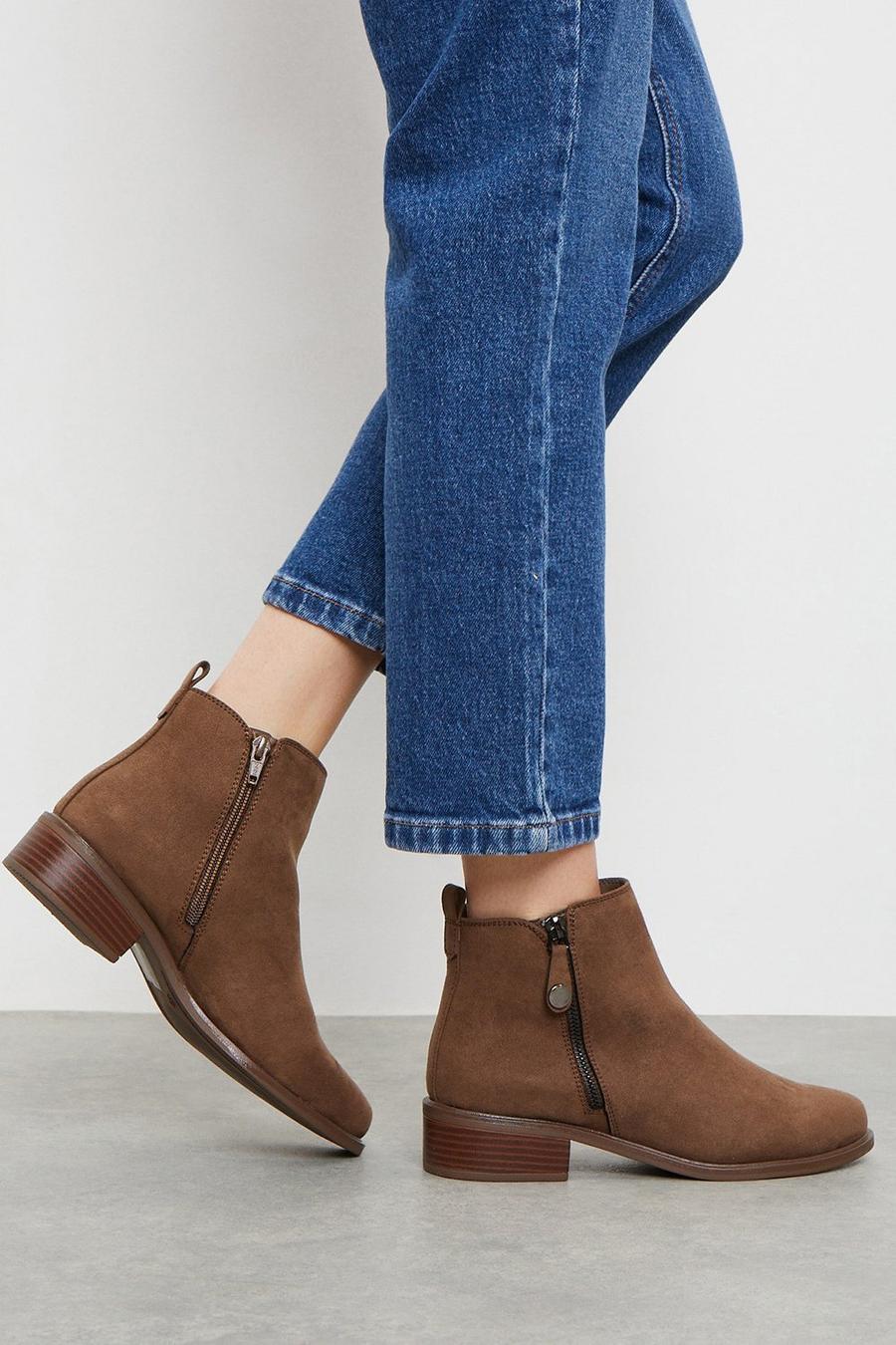 Wide Fit Mable Side Zip Ankle Boots