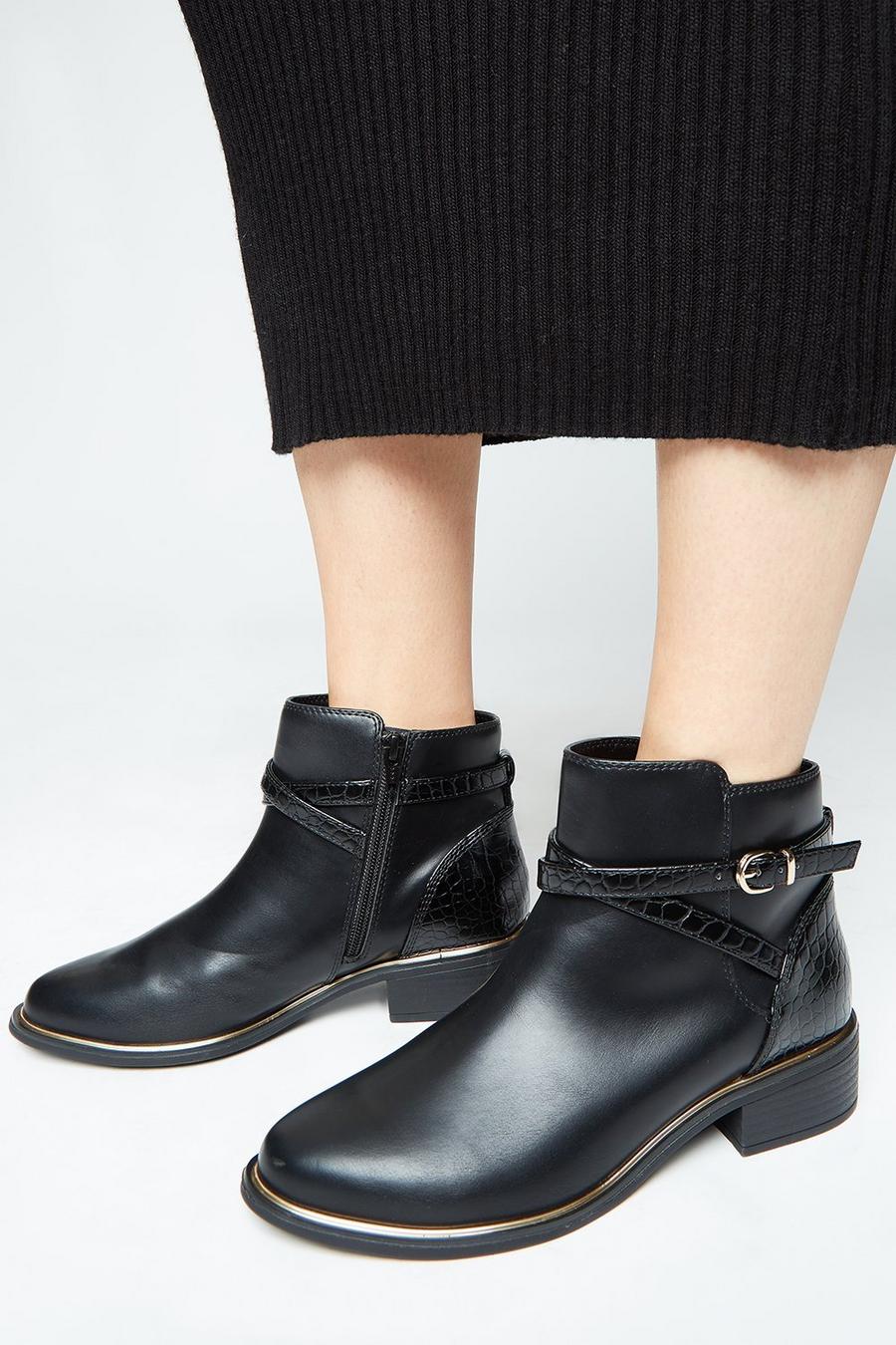 Wide Fit Avery Cross Strap Ankle Boot