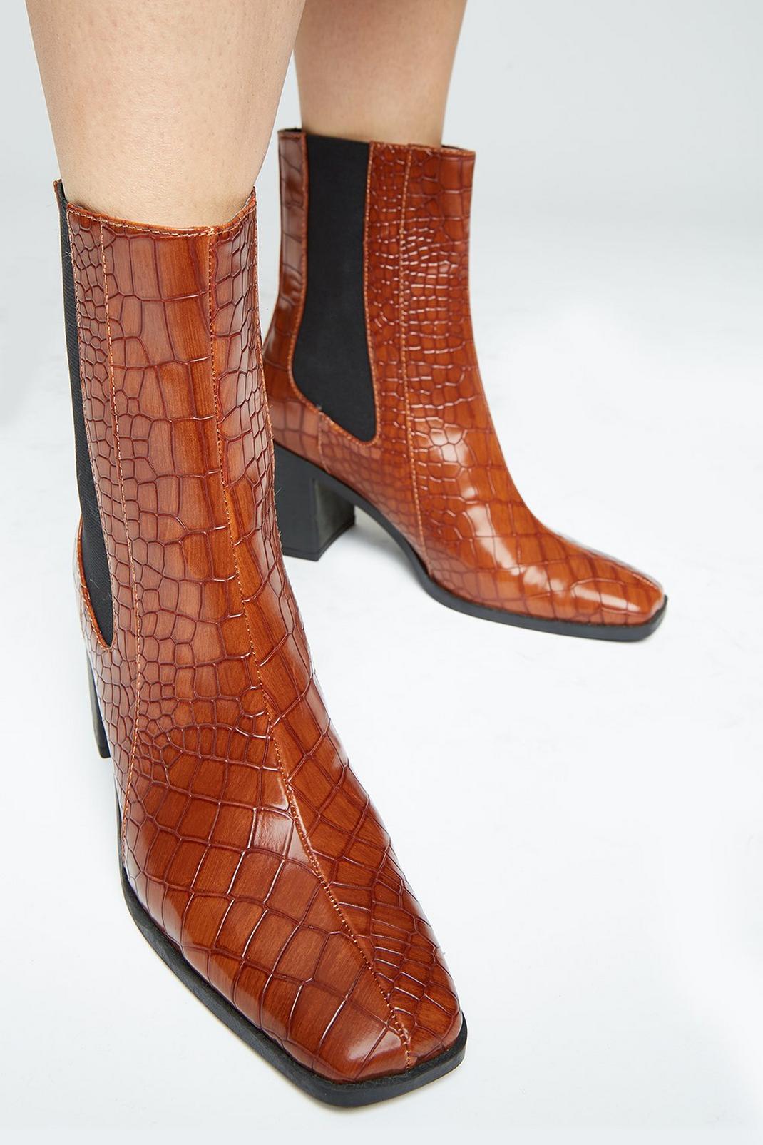 294 Amber Croc Detail Heeled Ankle Boot image number 1