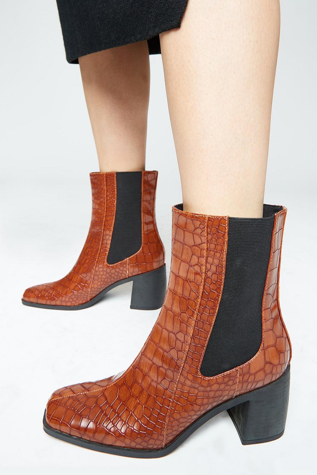 294 Amber Croc Detail Heeled Ankle Boot image number 2