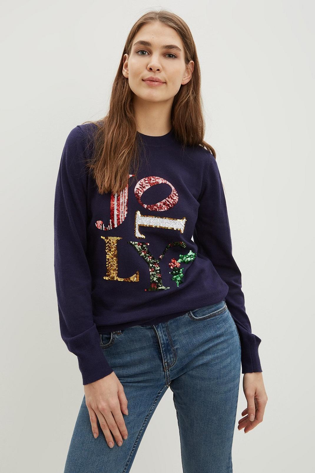 148 Christmas Jolly Sequin Jumper image number 1