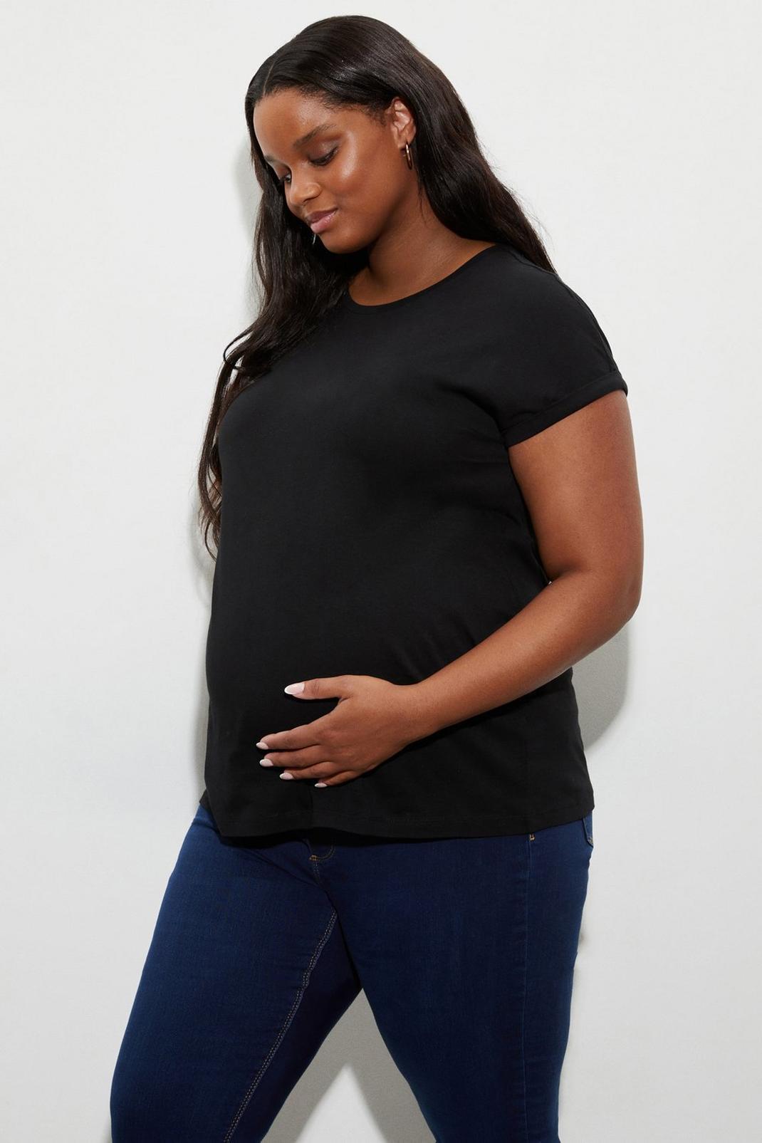 Black Maternity Roll Sleeve Cotton Jersey T-shirt image number 1