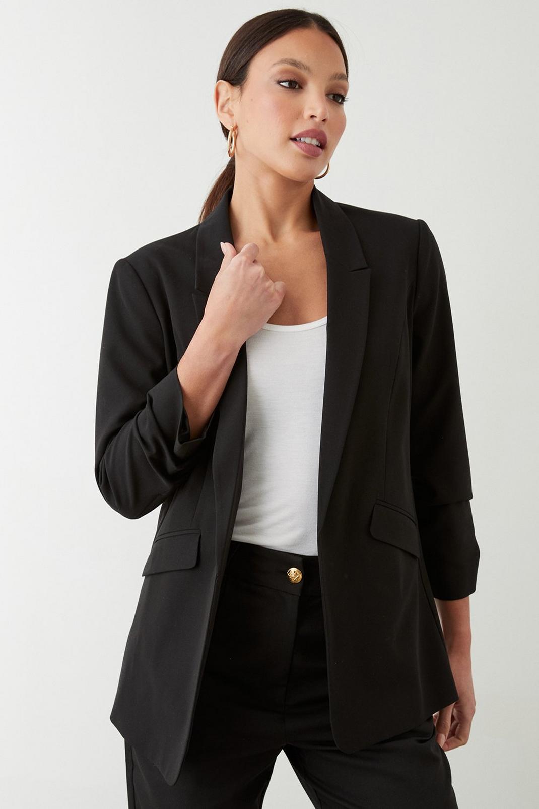 Tall Black Ruched Sleeve Blazer image number 1