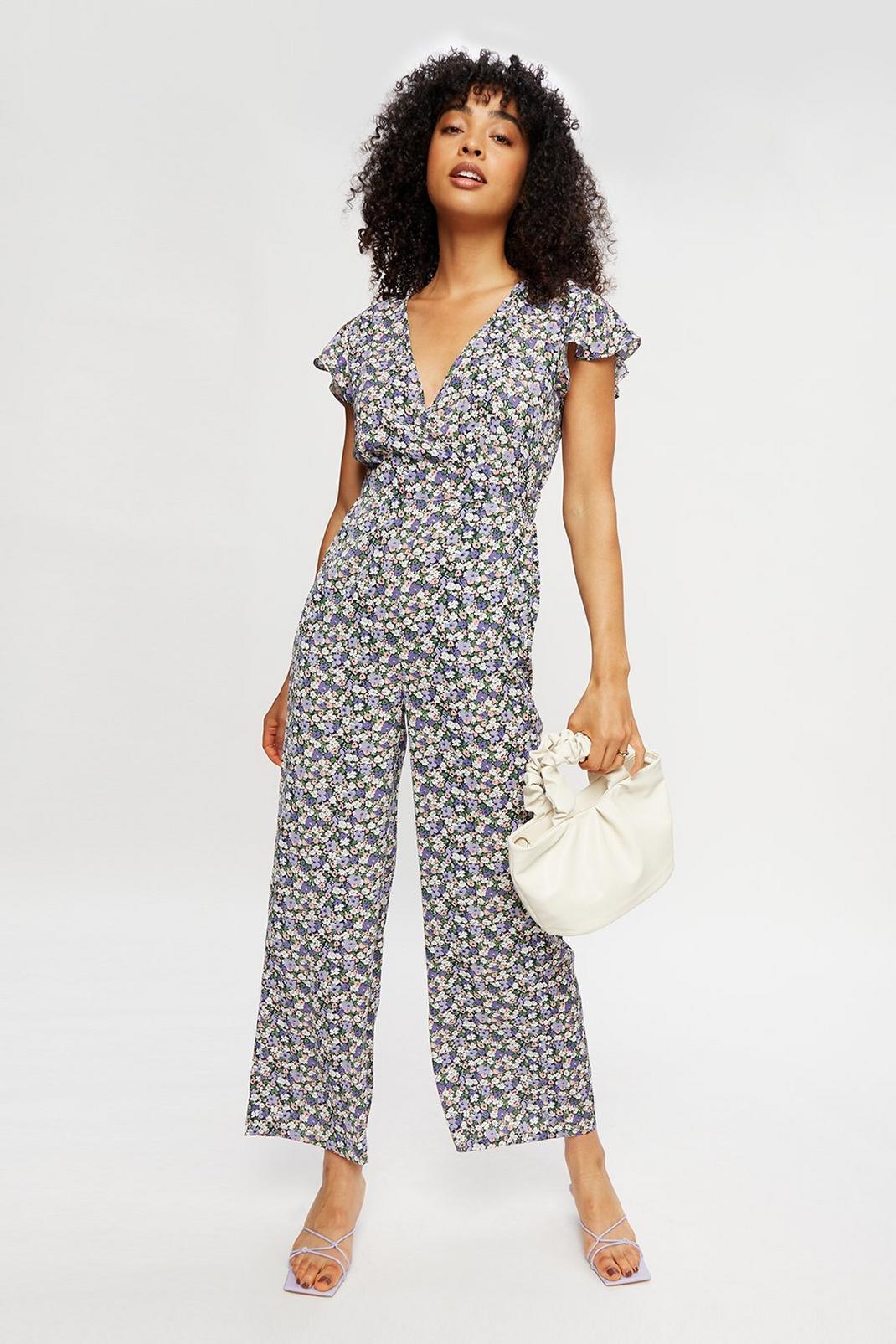 137 Lilac Ditsy Print Frill Jumpsuit image number 2