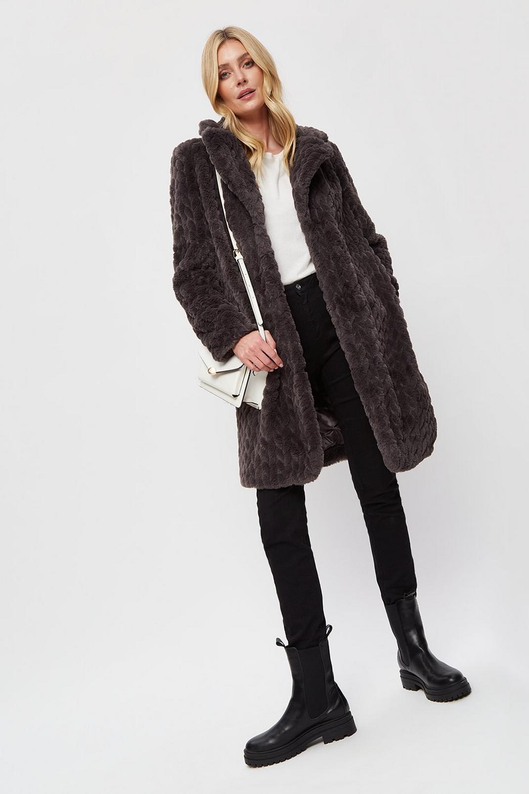 Charcoal Tall Long Ripple Faux Fur Coat image number 1