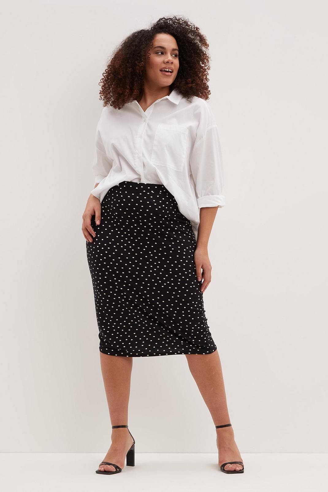 Black Curve Mono Spot Midi Skirt image number 1