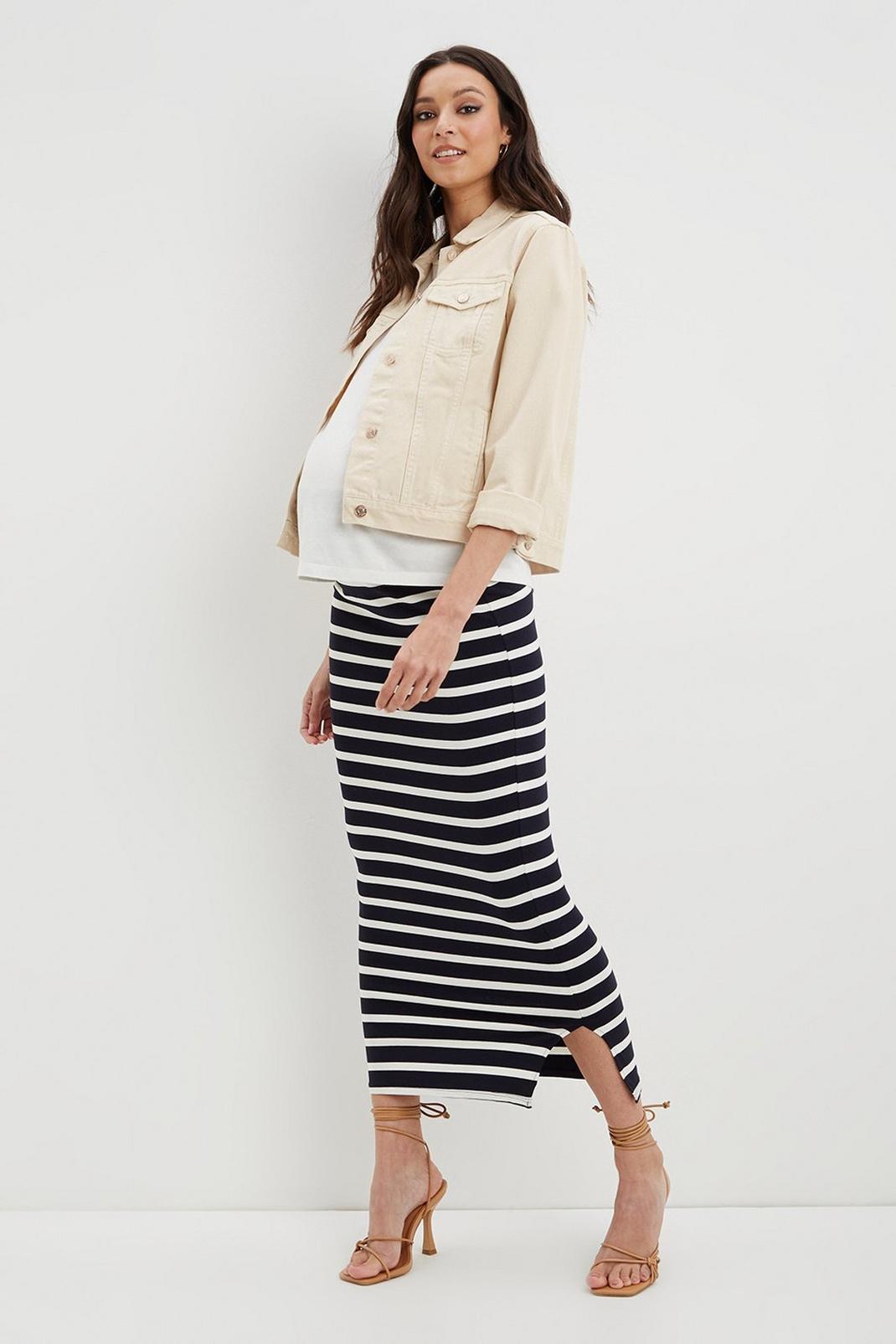 Maternity Black Stripe Maxi Skirt image number 1