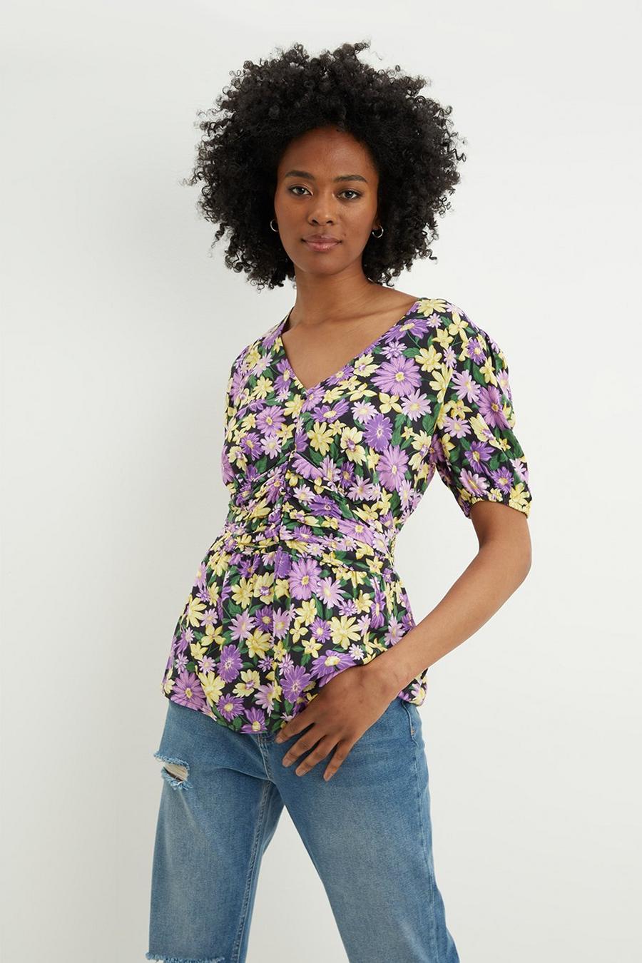 Tall Purple And Yellow Floral Corset Top