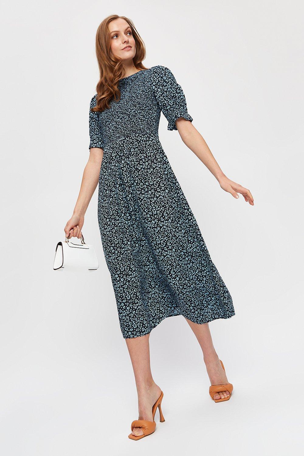 floral puff sleeve midaxi tea dress