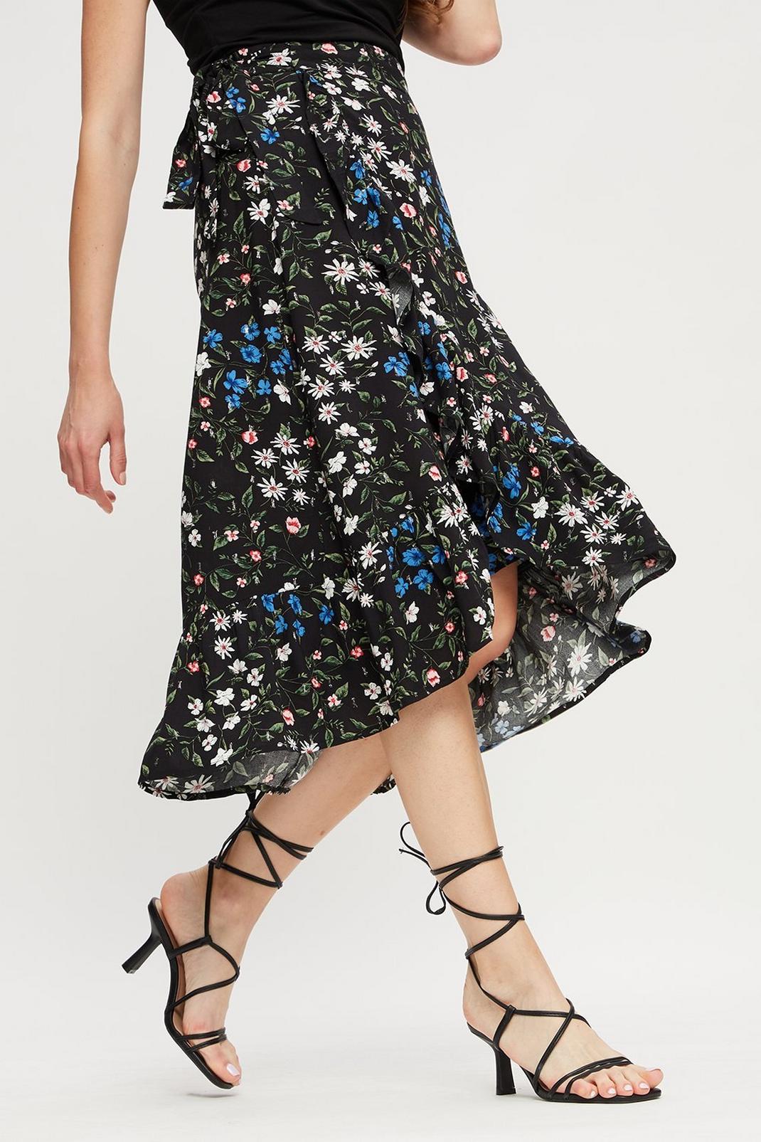 105 Floral Wrap Frill Midi Skirt image number 2