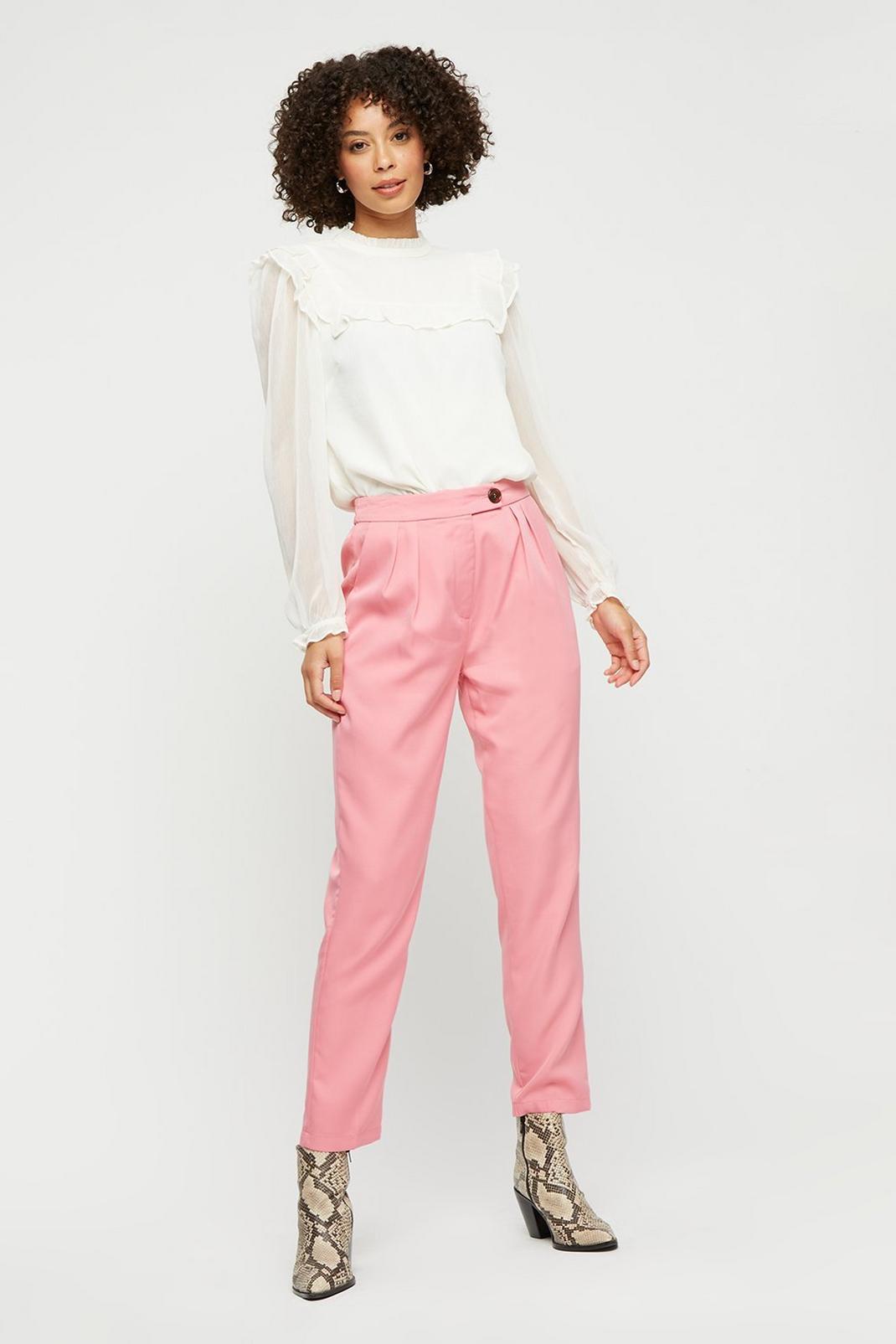Pink Button Tab Pleat Tailored Trouser image number 1