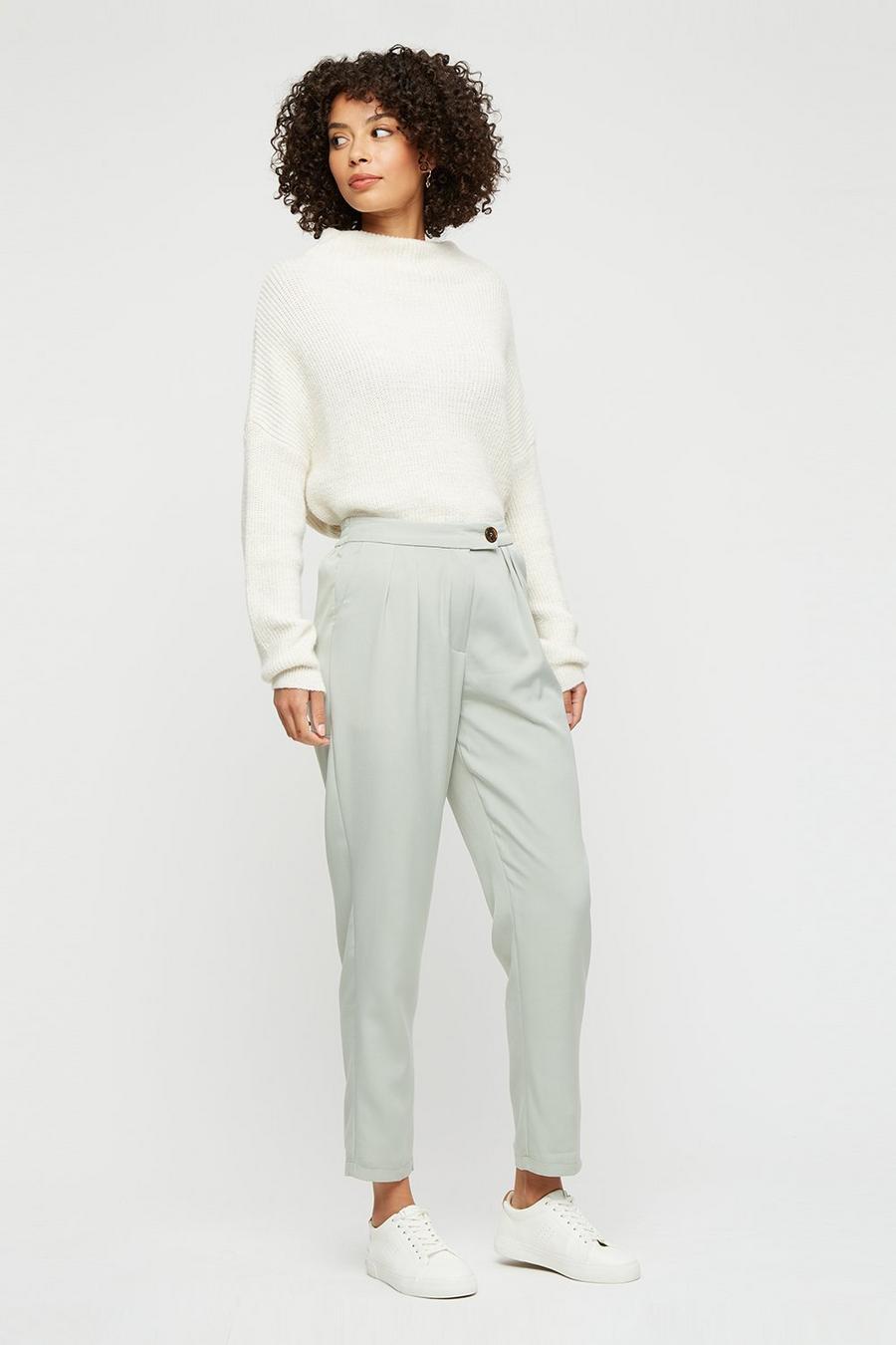 Button Tab Pleat Tailored Trouser