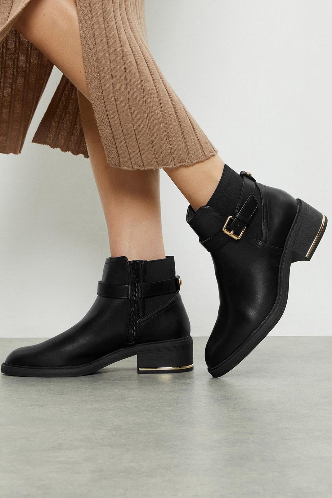 Black Milly Buckle Detail Ankle Boots image number 1