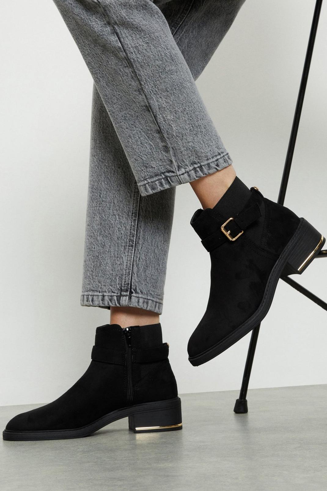 True black Milly Buckle Detail Ankle Boots image number 1