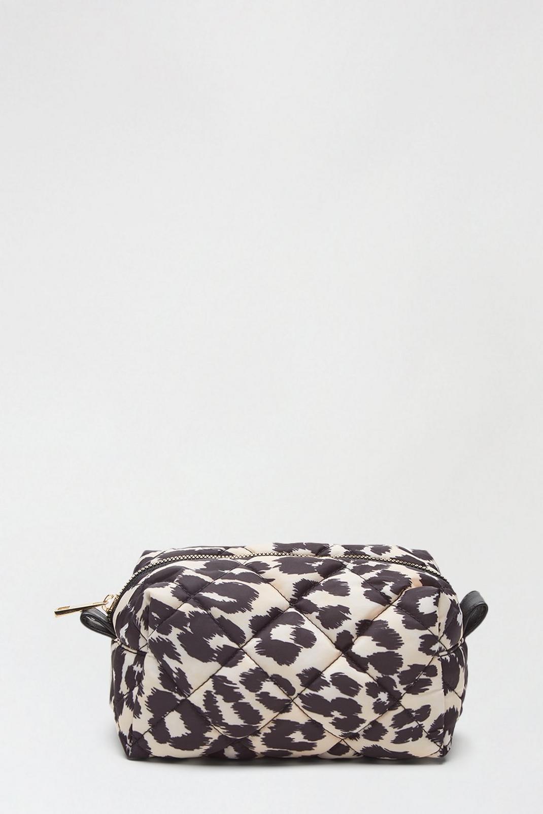 Leopard Print Quilted Makeup Bag image number 1