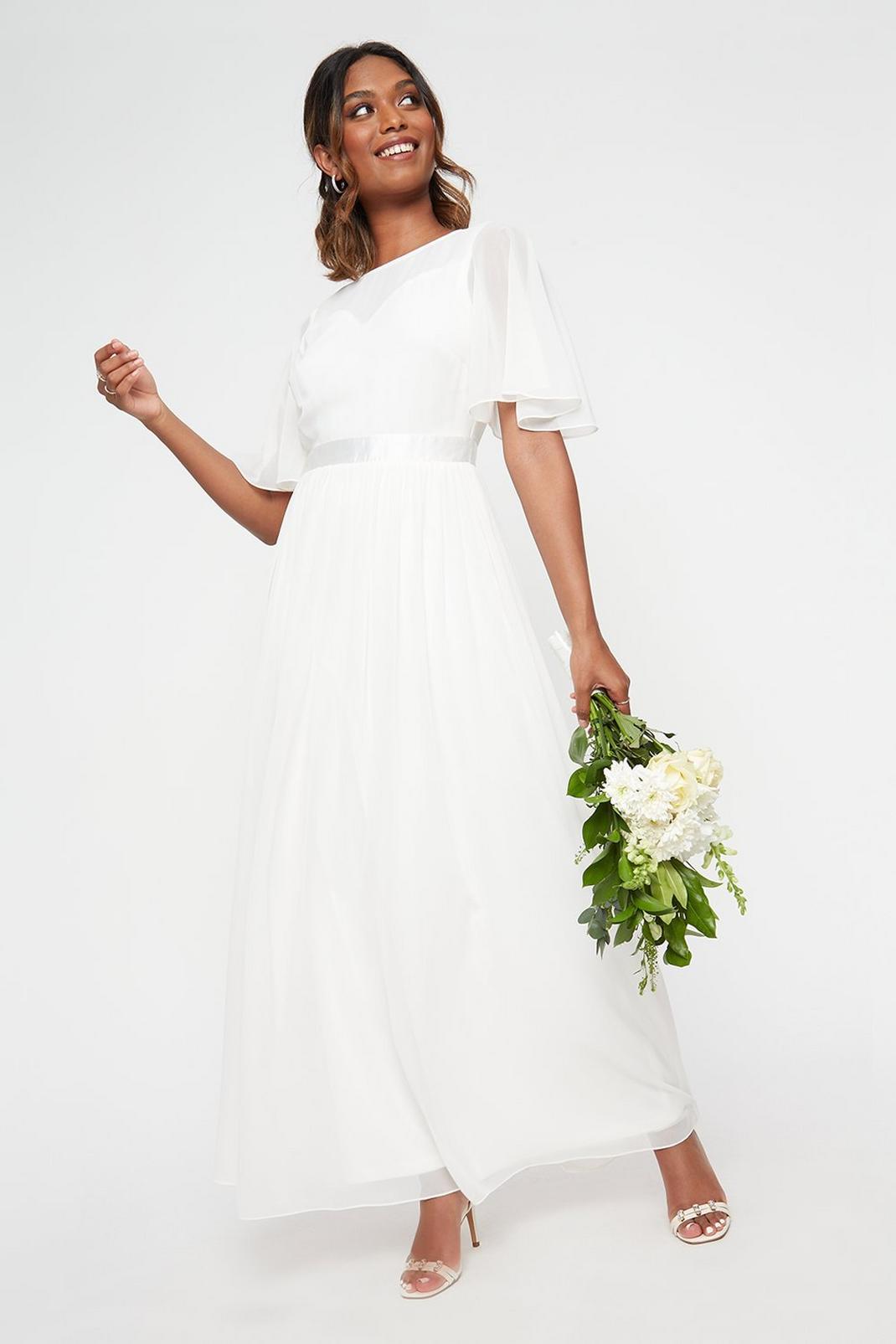764 White Sleeved Chiffon Maxi Dress image number 1