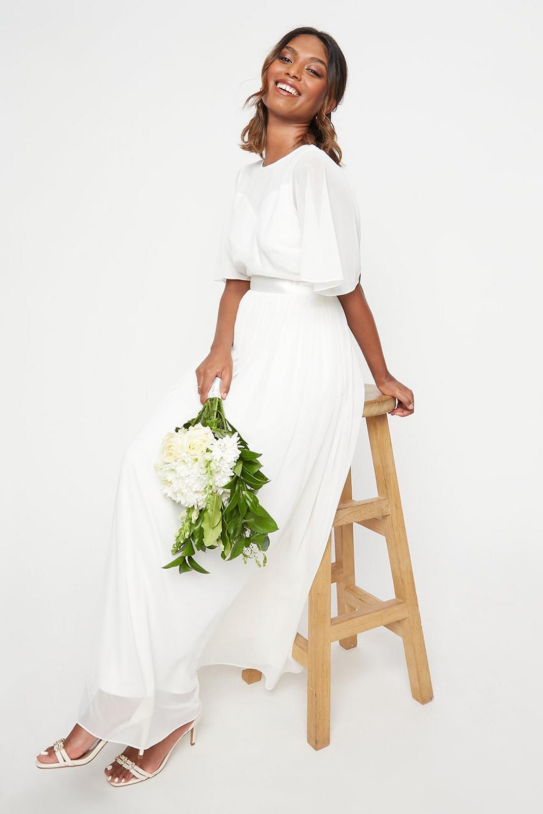 764 White Sleeved Chiffon Maxi Dress image number 2