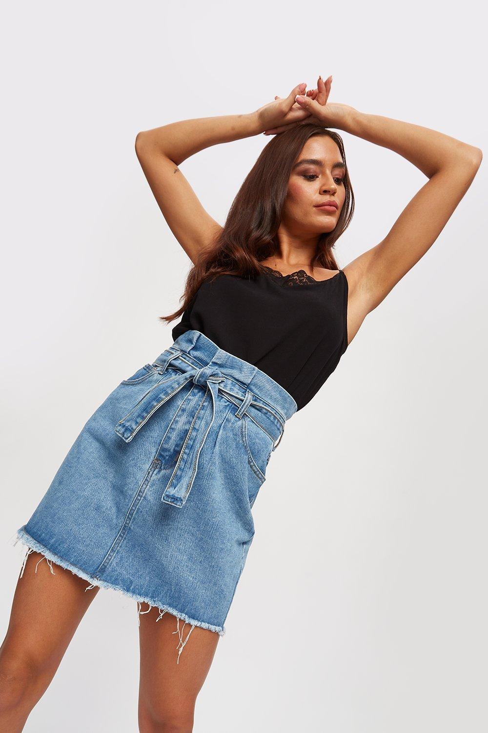 tie waist denim skirt