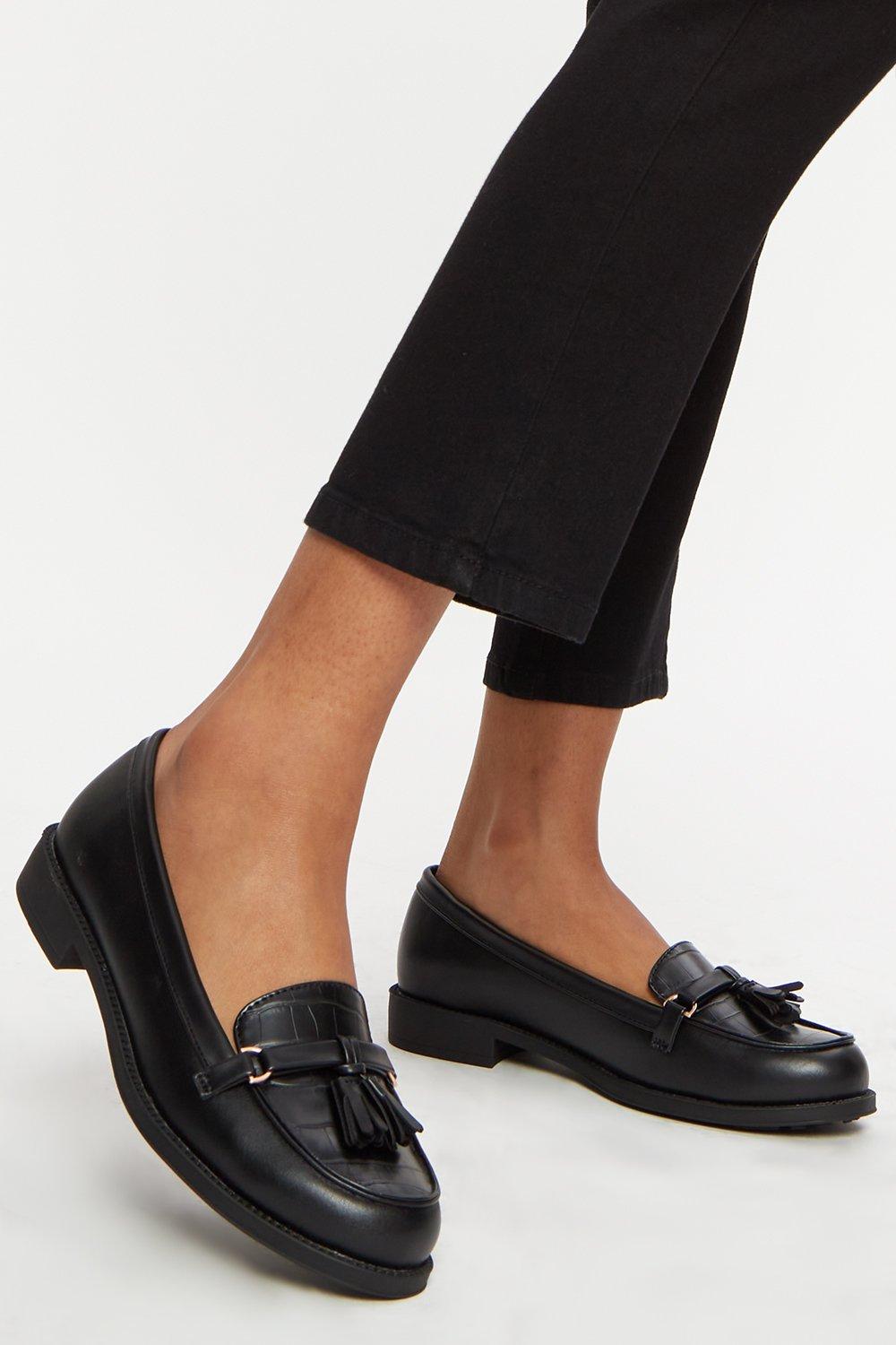 black shiny tassel loafers